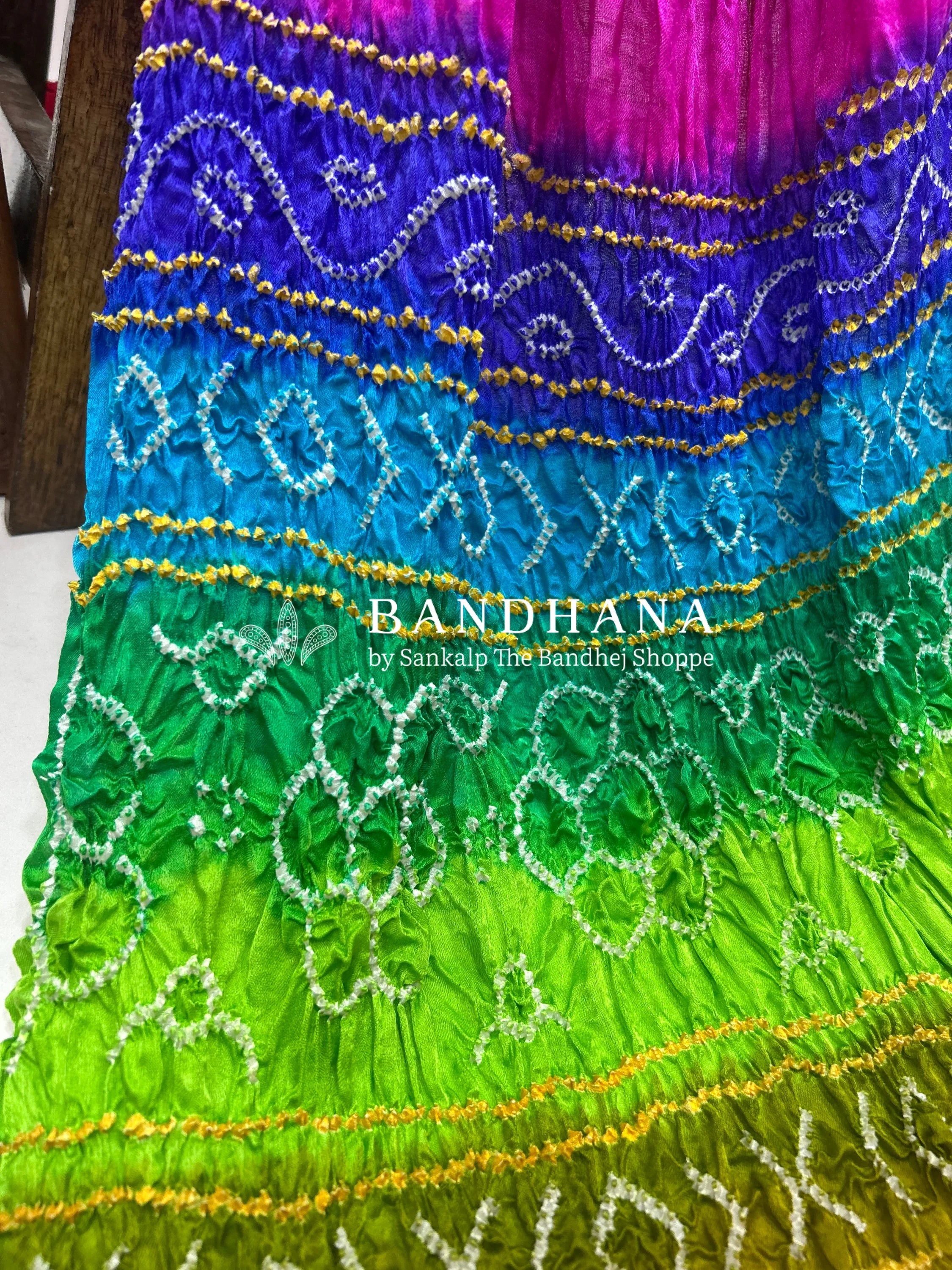 Red Multi Colour Palav Gajji Silk Single Dot Bandhani Saree Sarees