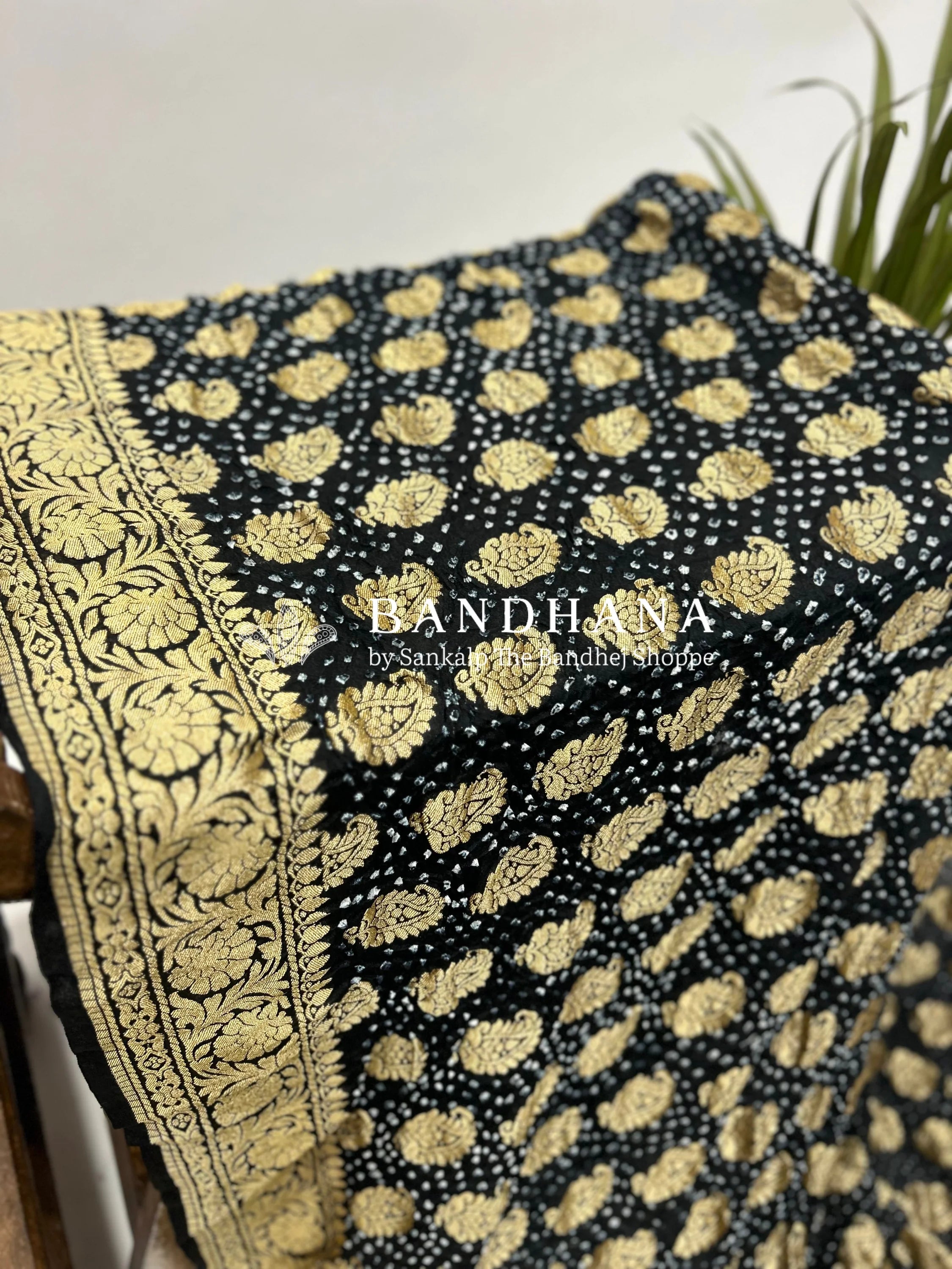 Regal Black Bandhani Banarasi Saree Sarees