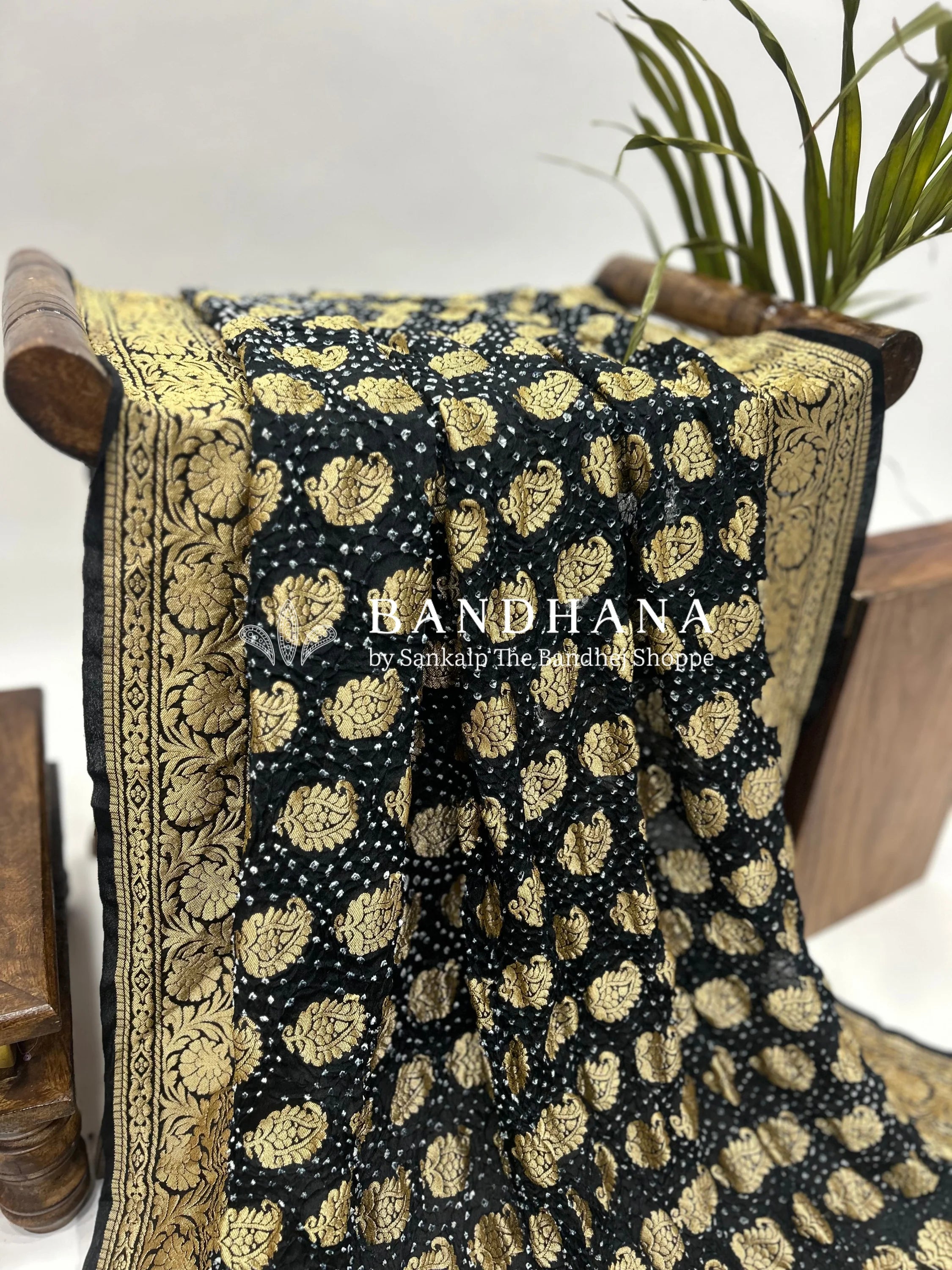 Regal Black Bandhani Banarasi Saree Sarees