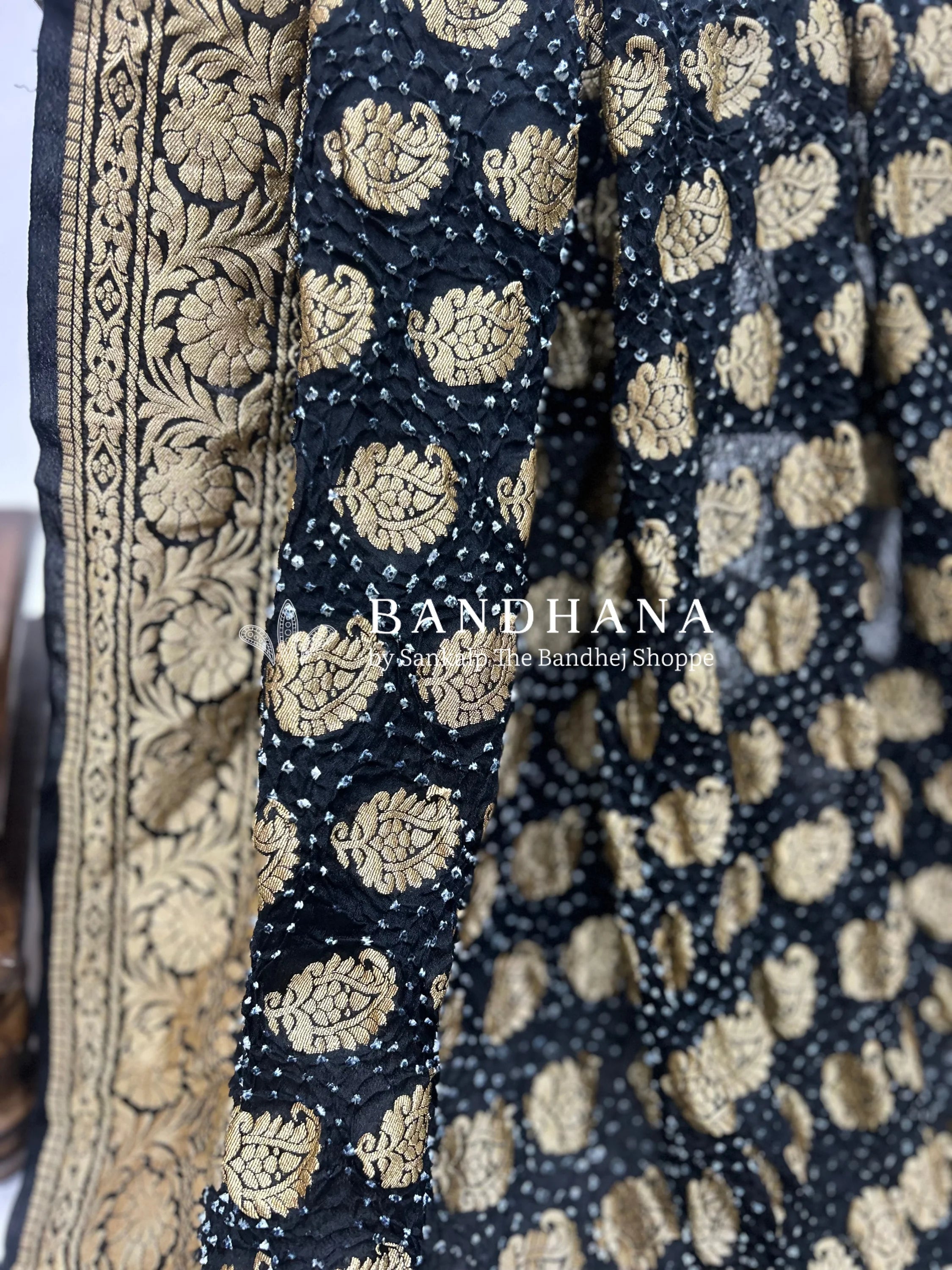 Regal Black Bandhani Banarasi Saree Sarees