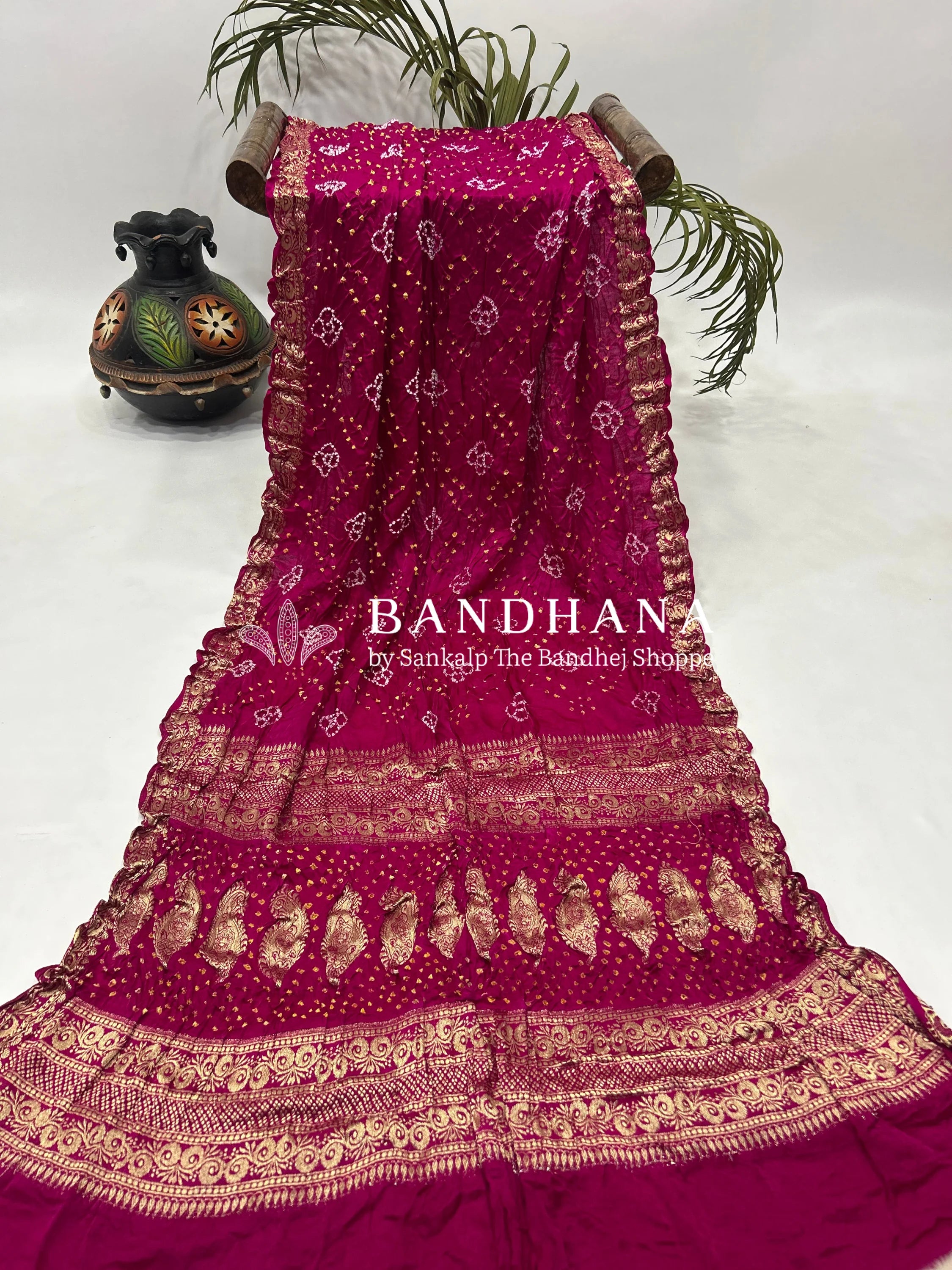 Regal Rani Banarasi Bandhani Bridal Saree With Palav magenta / Gajji Silk Sarees