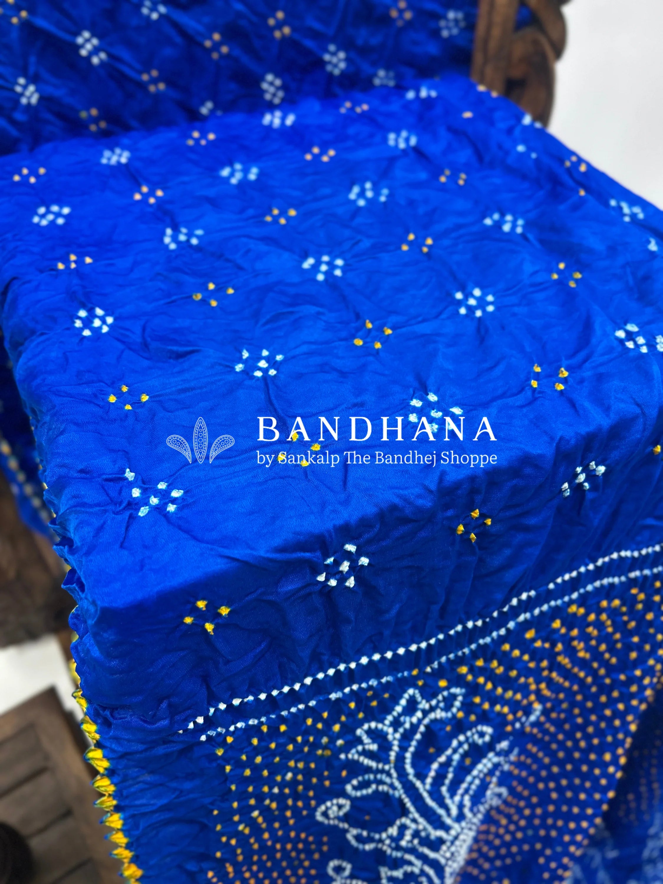 Royal Blue Mor Palav Gajji Designer Bandhani Saree Sarees