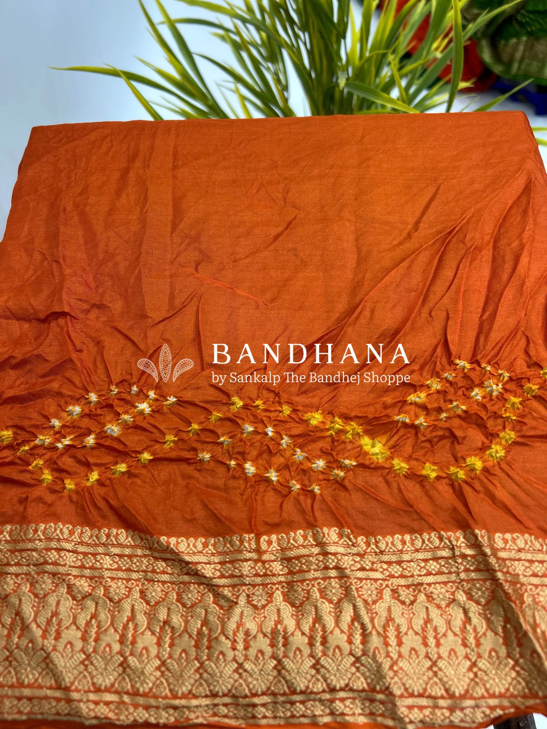 Rust Soft Silk Resham Palav Bandhani Saree orangered / Soft Silk Sarees