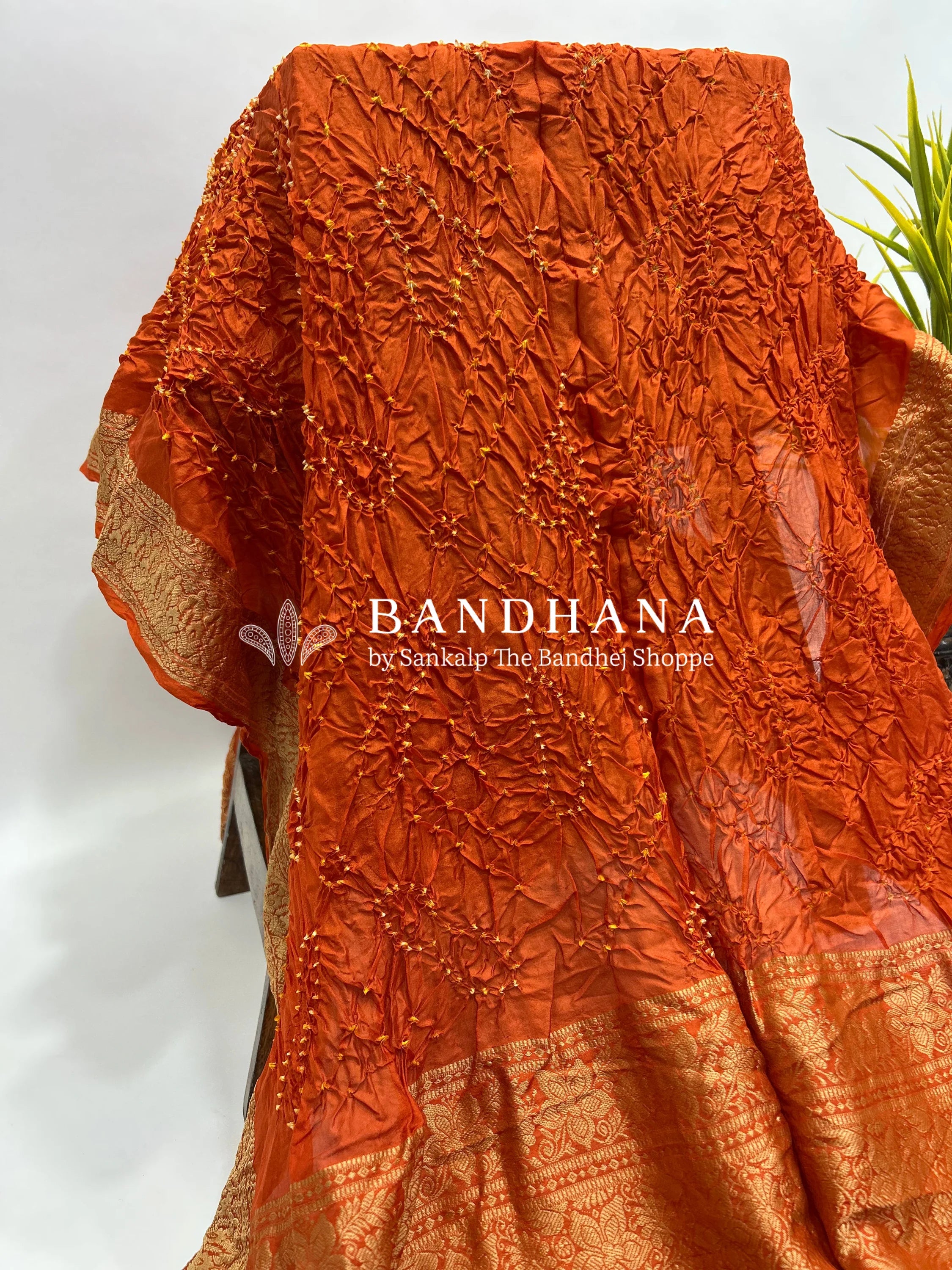 Rust Soft Silk Resham Palav Bandhani Saree orangered / Soft Silk Sarees