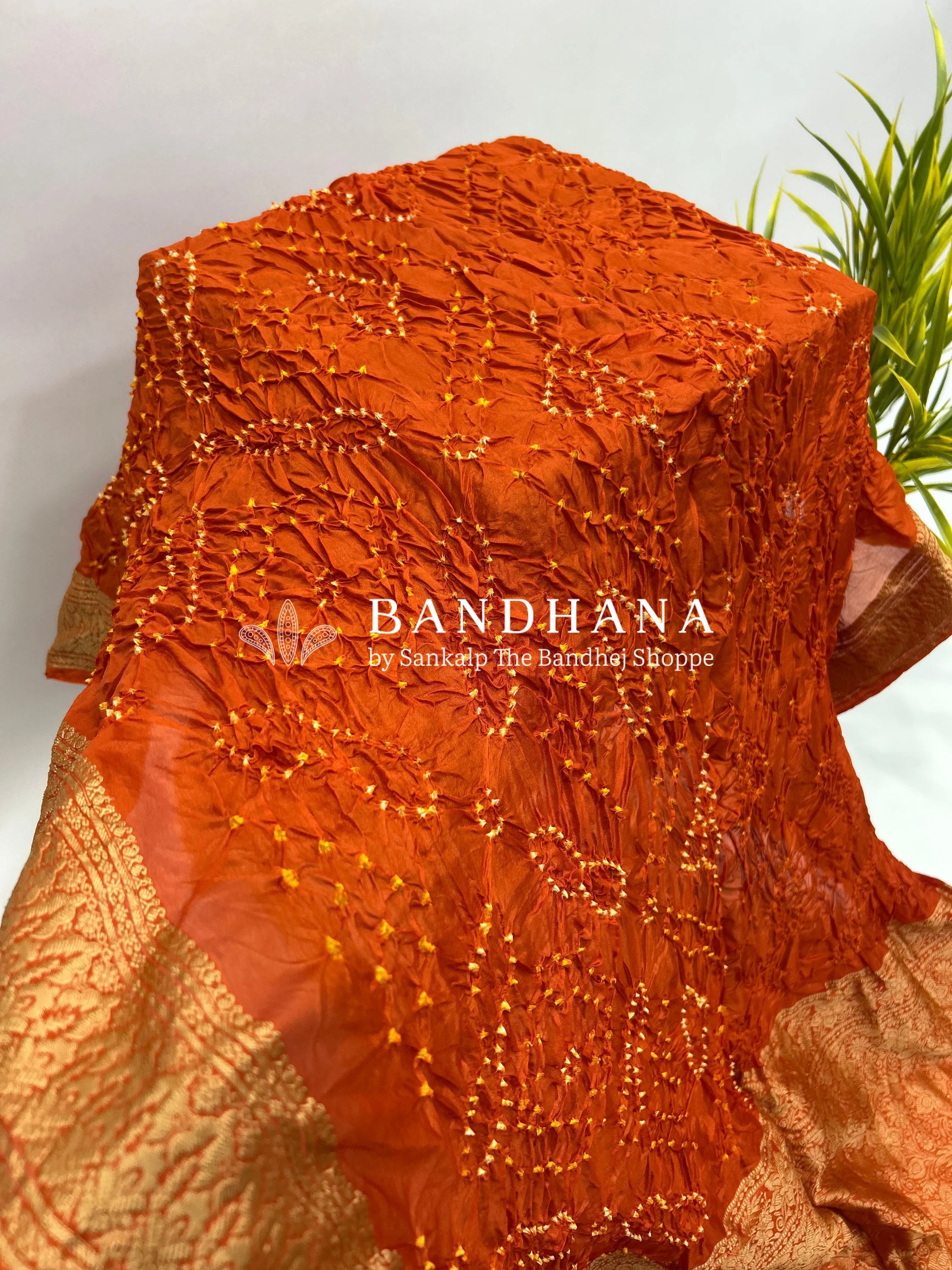 Rust Soft Silk Resham Palav Bandhani Saree orangered / Soft Silk Sarees