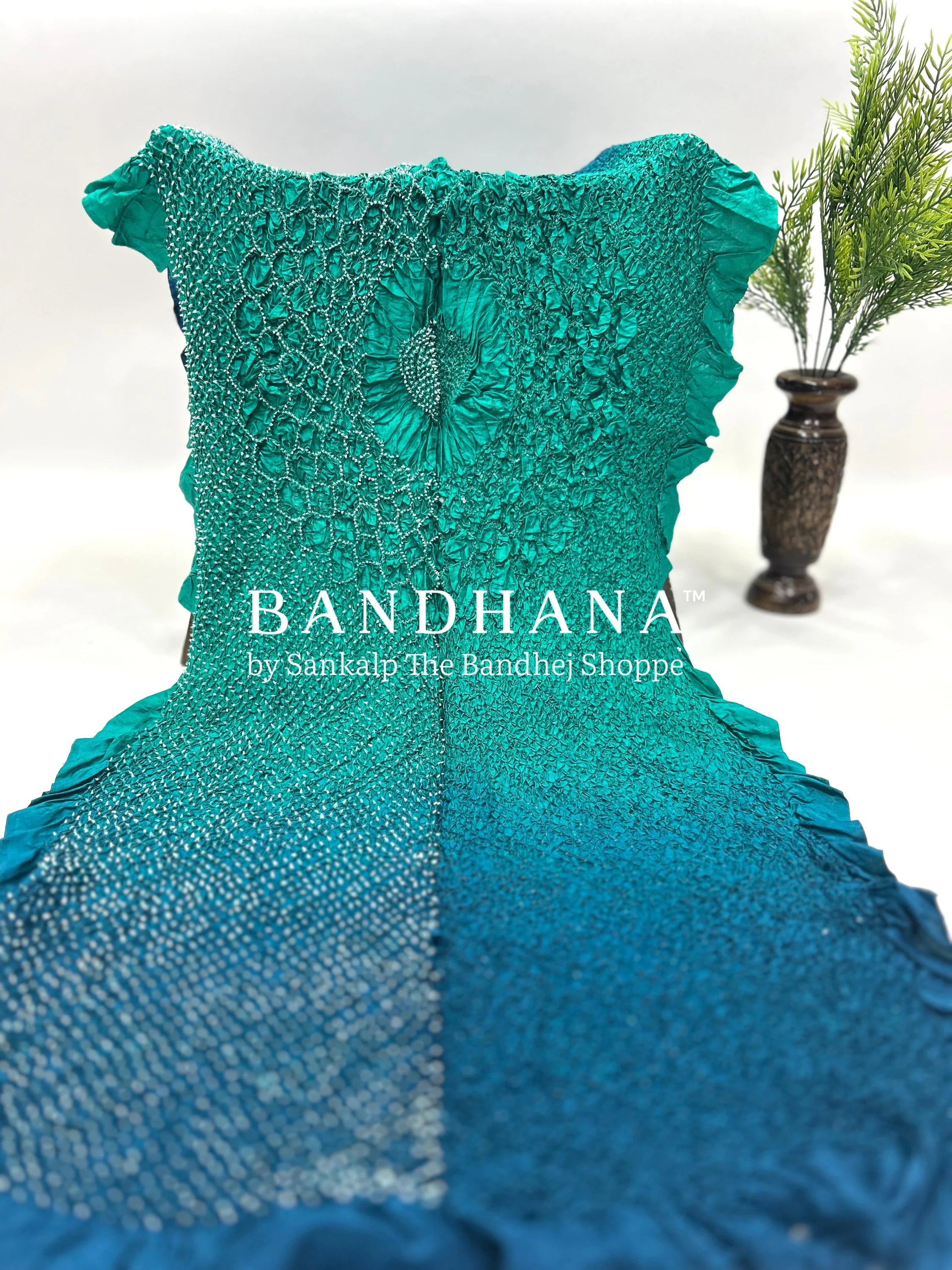 Sea Green-Indigo Soft Silk Light Weight Lotus Design Habutai Dupatta deepskyblue / Soft Silk Dupattas