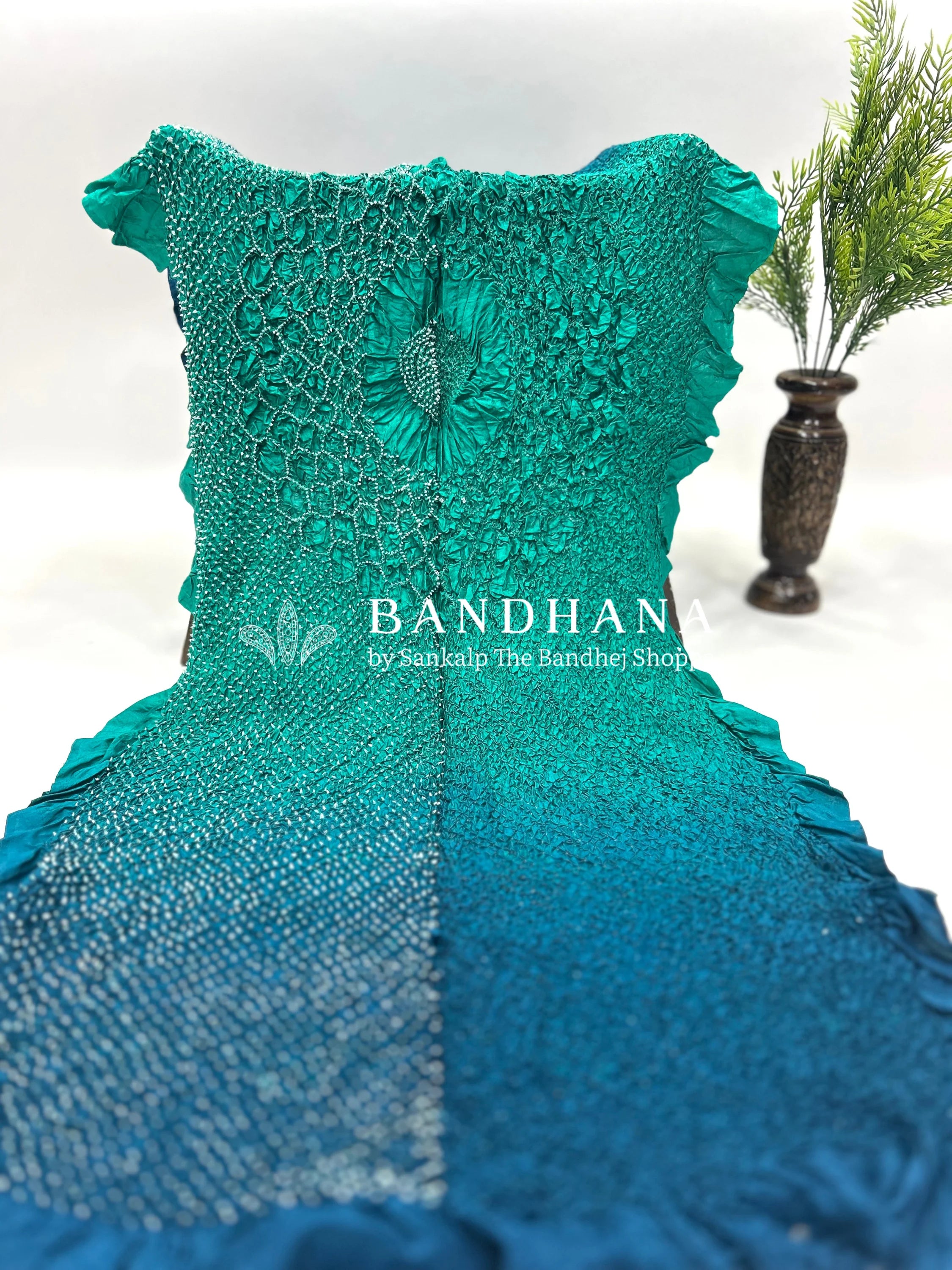 Sea Green-Indigo Soft Silk Light Weight Lotus Design Habutai Dupatta deepskyblue / Soft Silk Dupattas