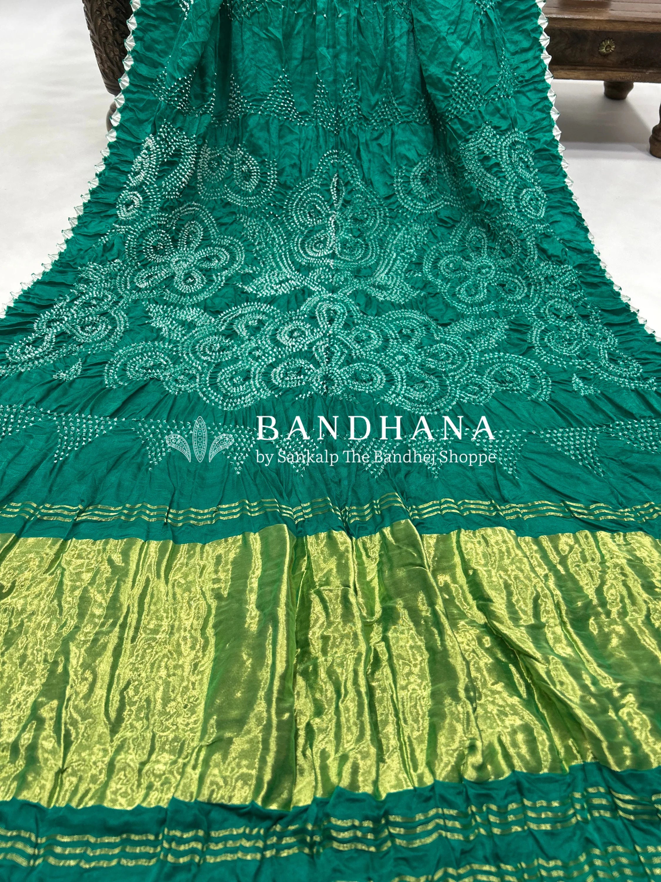 Sea Green Rama Gajji Bharati Designer Bandhani Saree Sarees