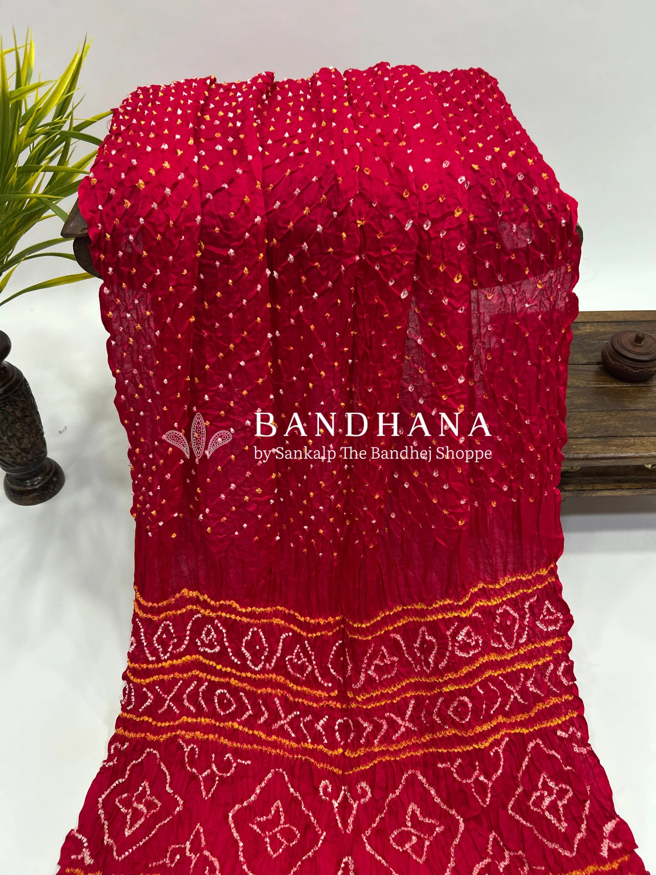 Strawberry Gajji Silk Single Dot Bandhani Saree red / Gajji Silk Sarees