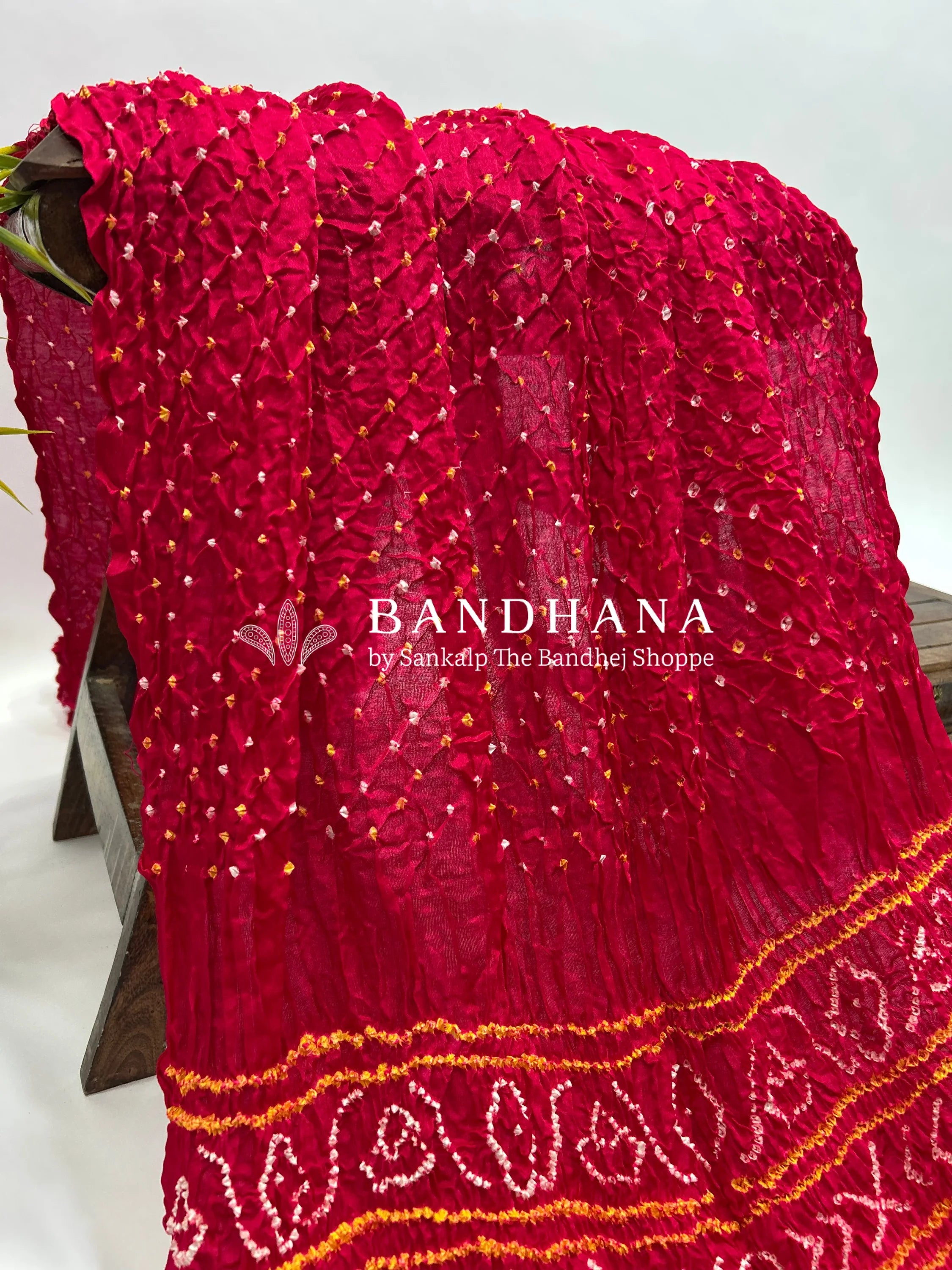 Strawberry Gajji Silk Single Dot Bandhani Saree red / Gajji Silk Sarees