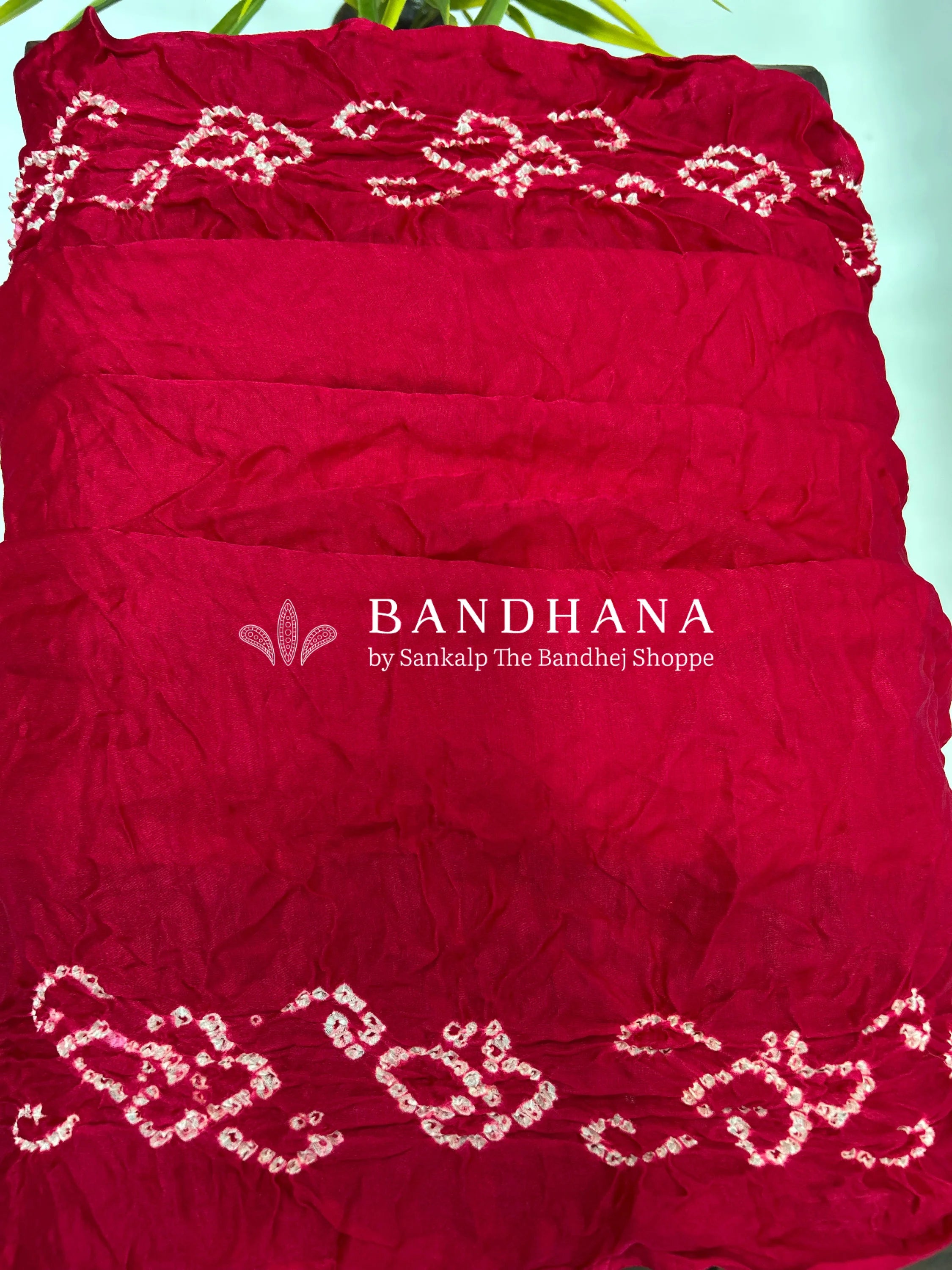 Strawberry Gajji Silk Single Dot Bandhani Saree red / Gajji Silk Sarees