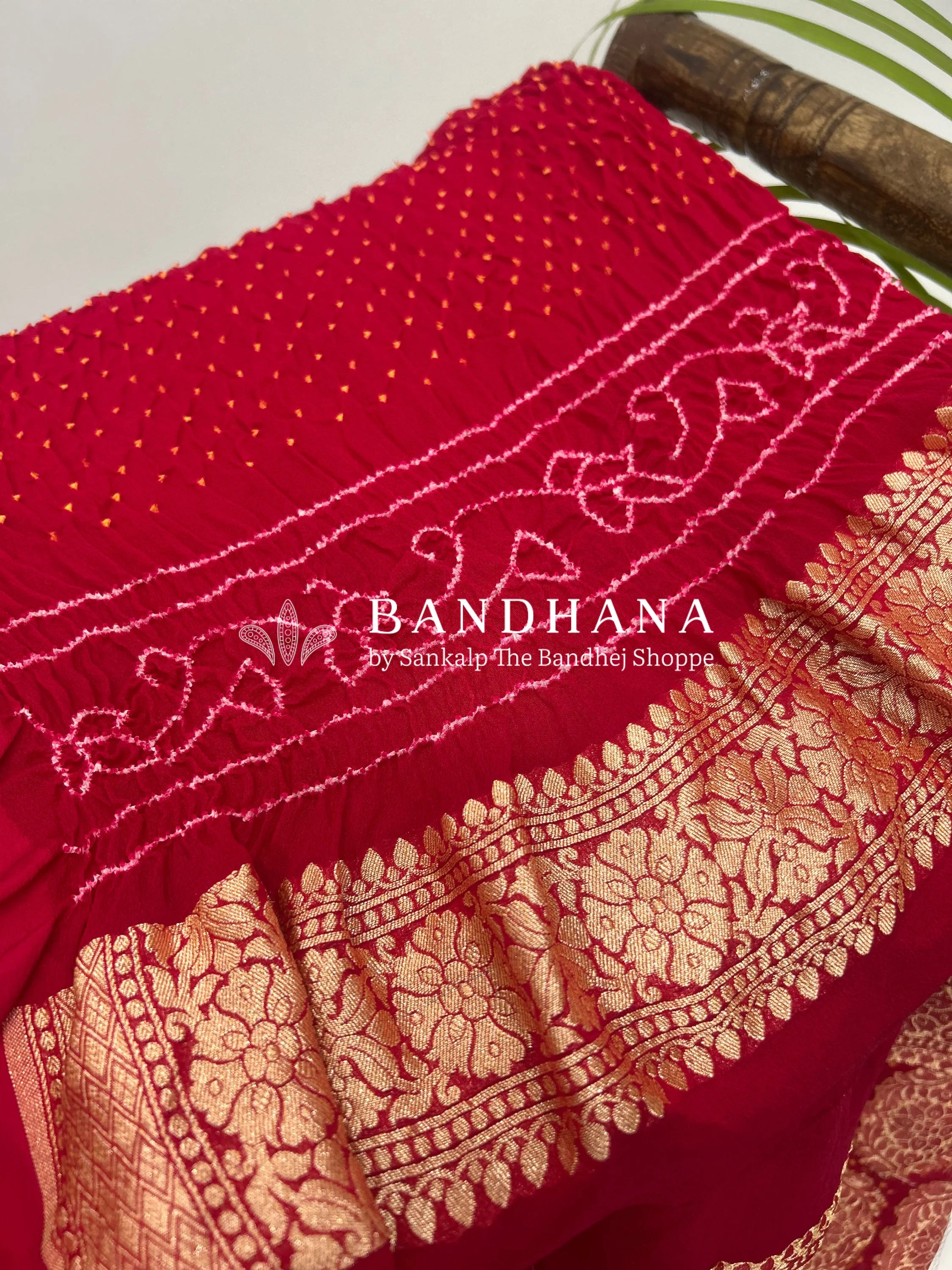 Strawberry Pink Georgette Bananrasi All Over Rai Bandhani Saree Sarees