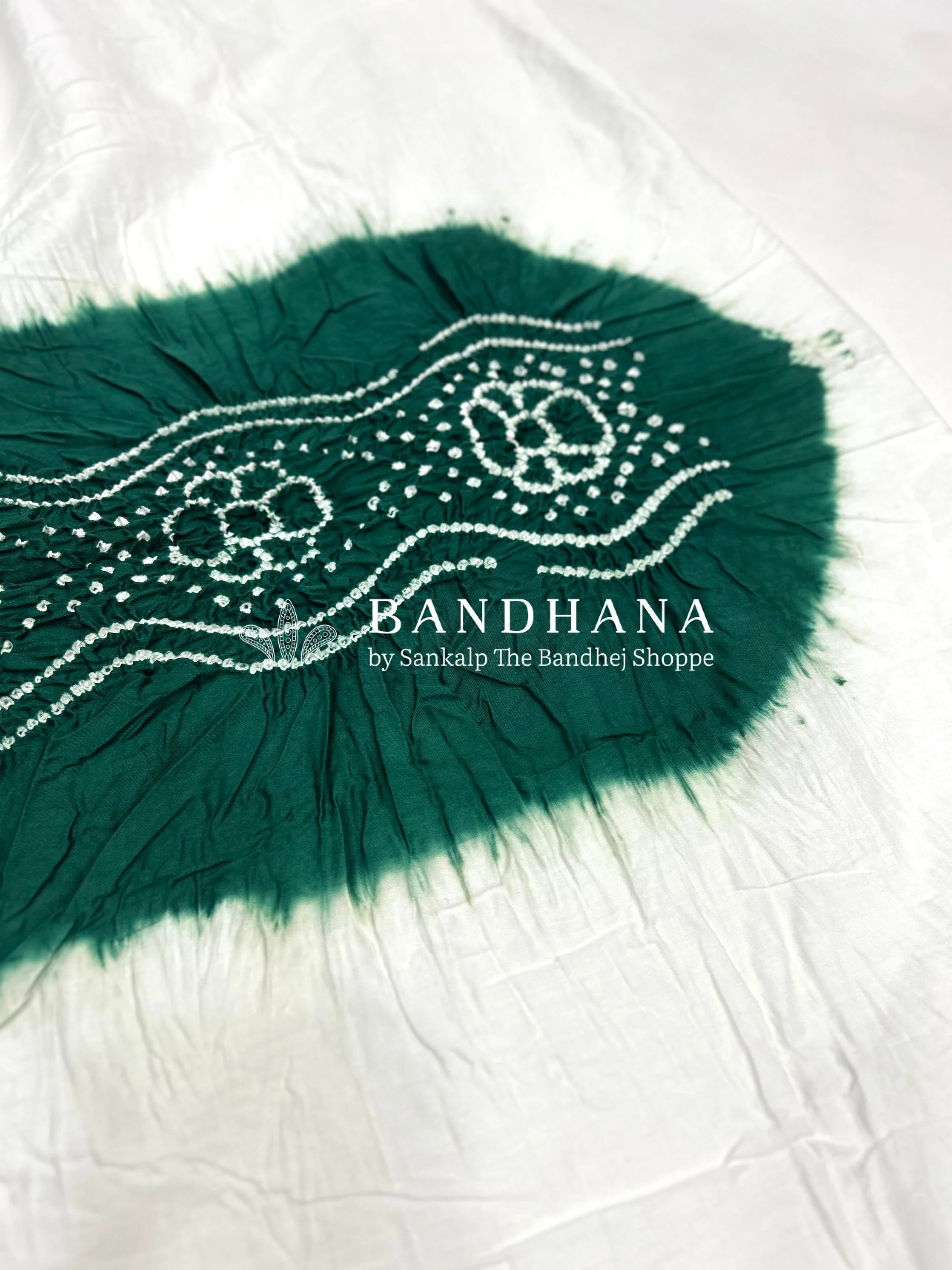 White-Green Cotton Pennal Bandhani Dress Material teal / Cotton Dresses