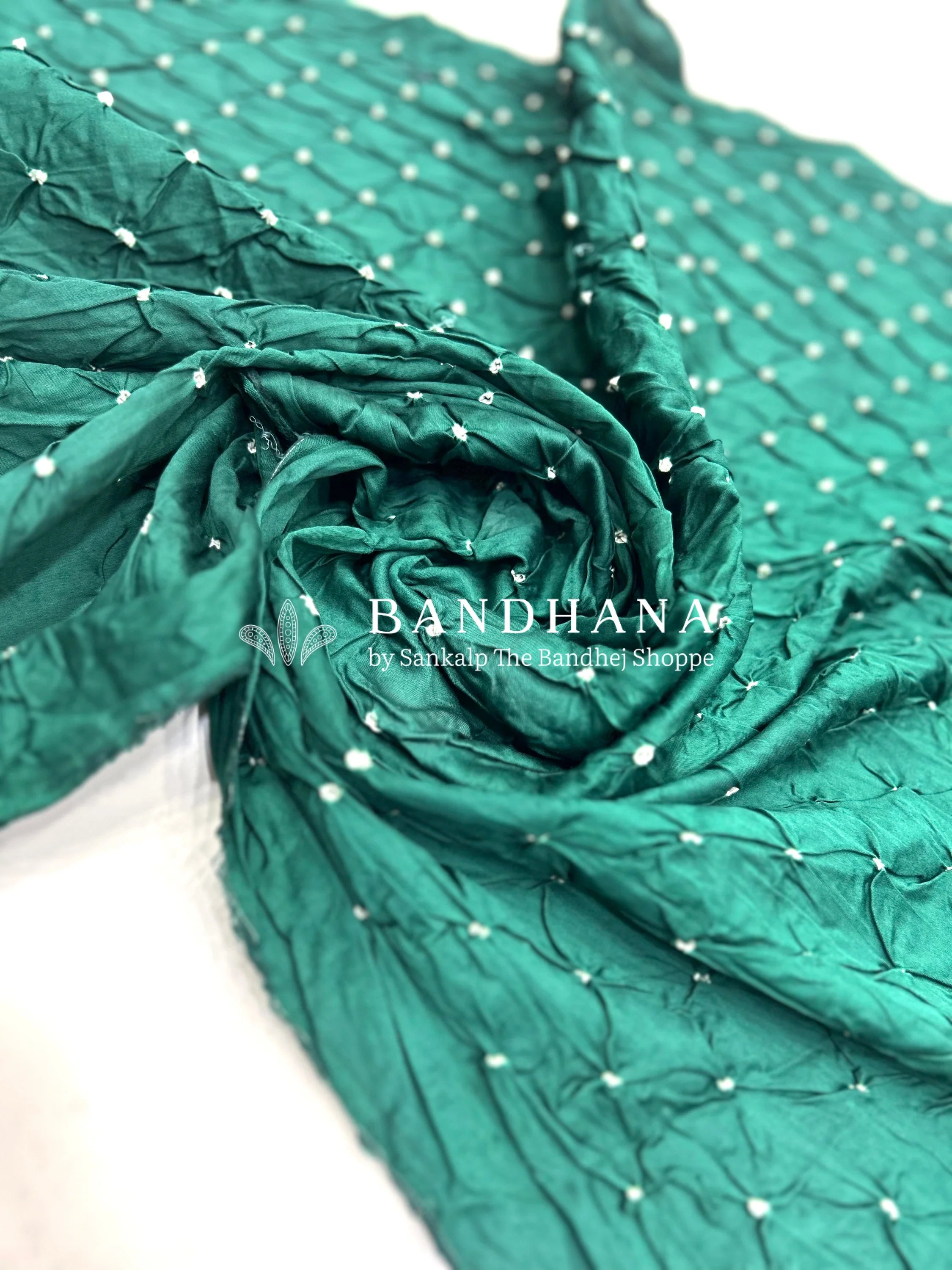 White-Green Cotton Pennal Bandhani Dress Material teal / Cotton Dresses