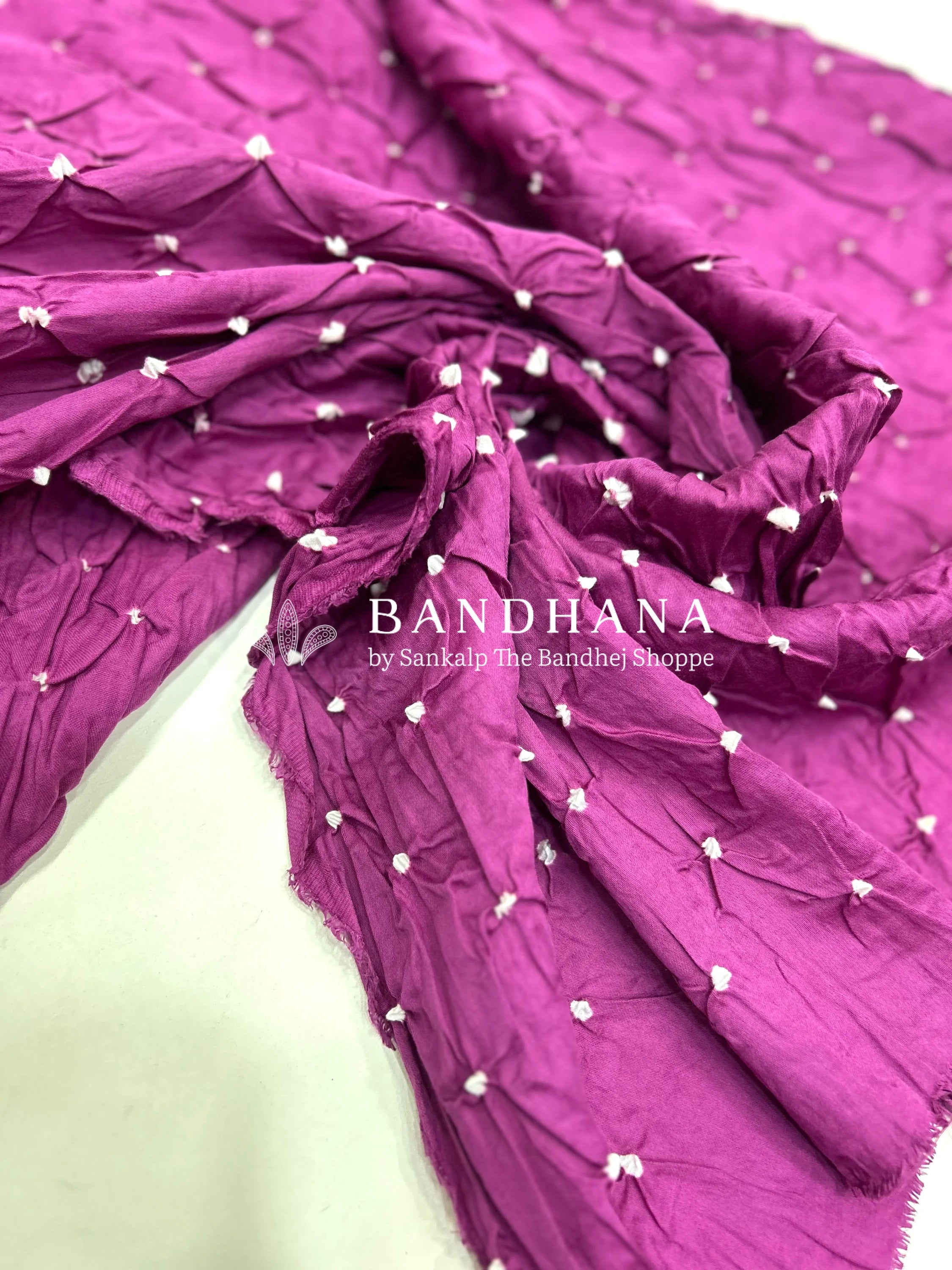 White-Magenta Cotton Pennal Bandhani Dress Material purple / Cotton Dresses