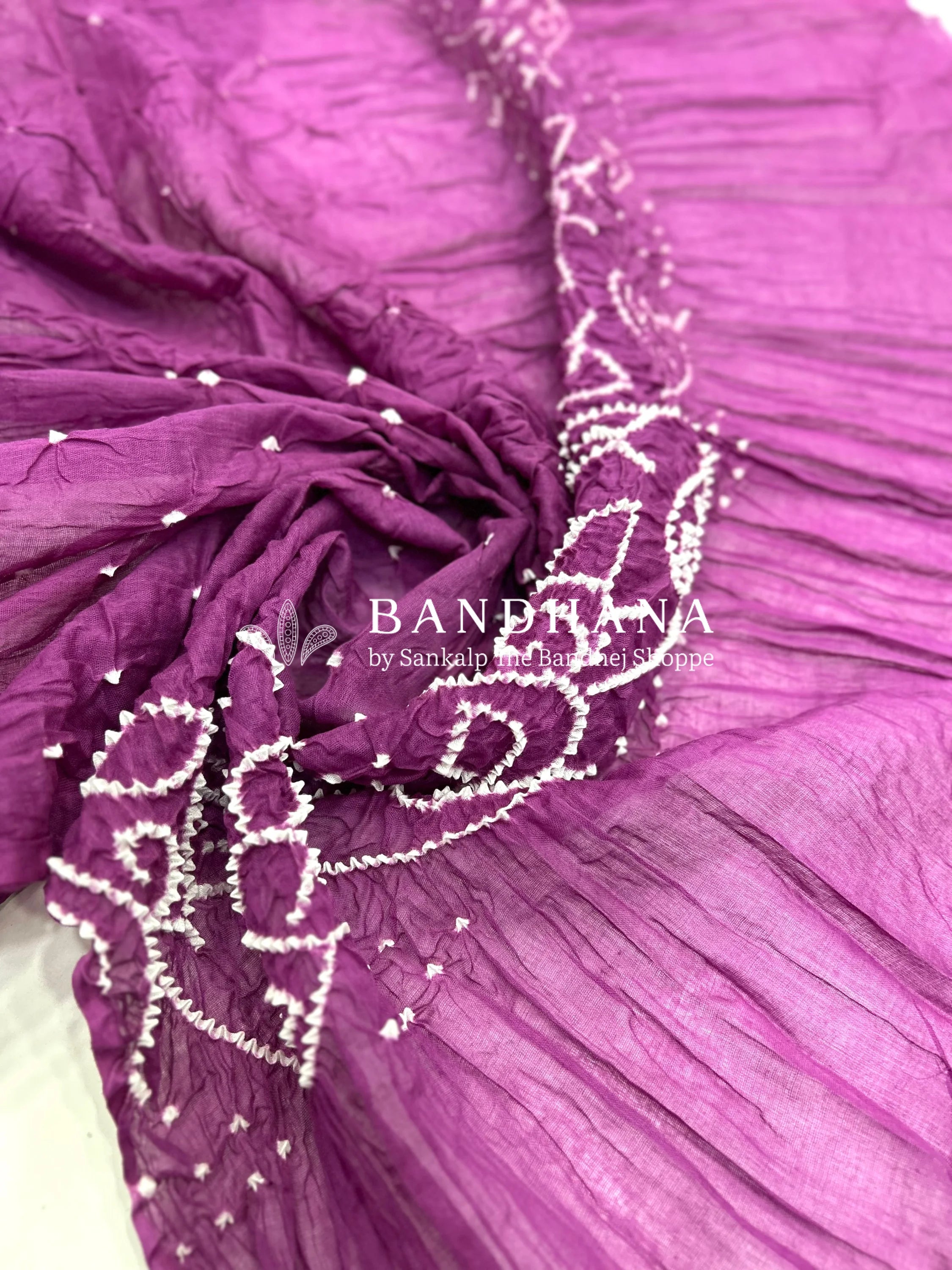 White-Magenta Cotton Pennal Bandhani Dress Material purple / Cotton Dresses