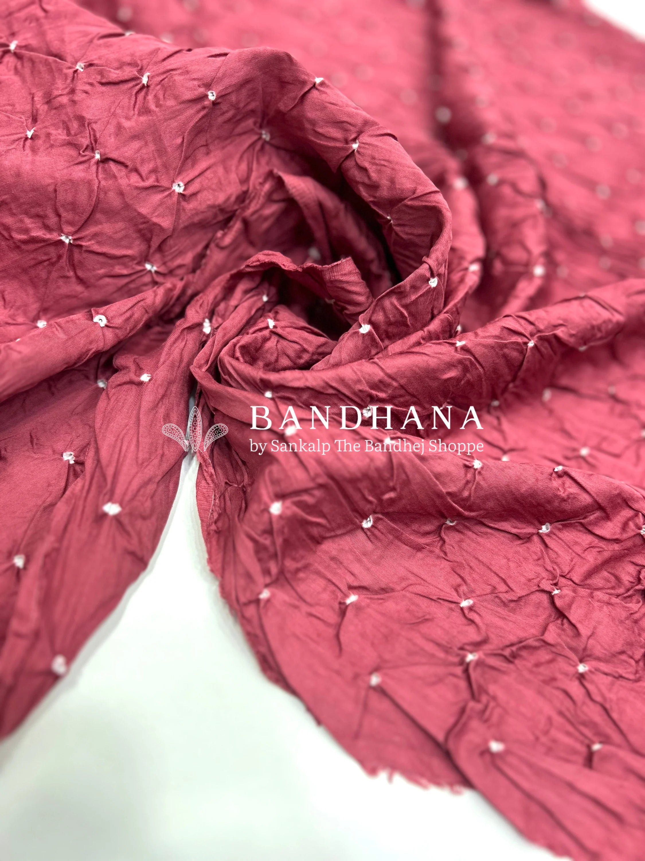 White-Wine Cotton Pennal Bandhani Dress Material indianred / Cotton Dresses