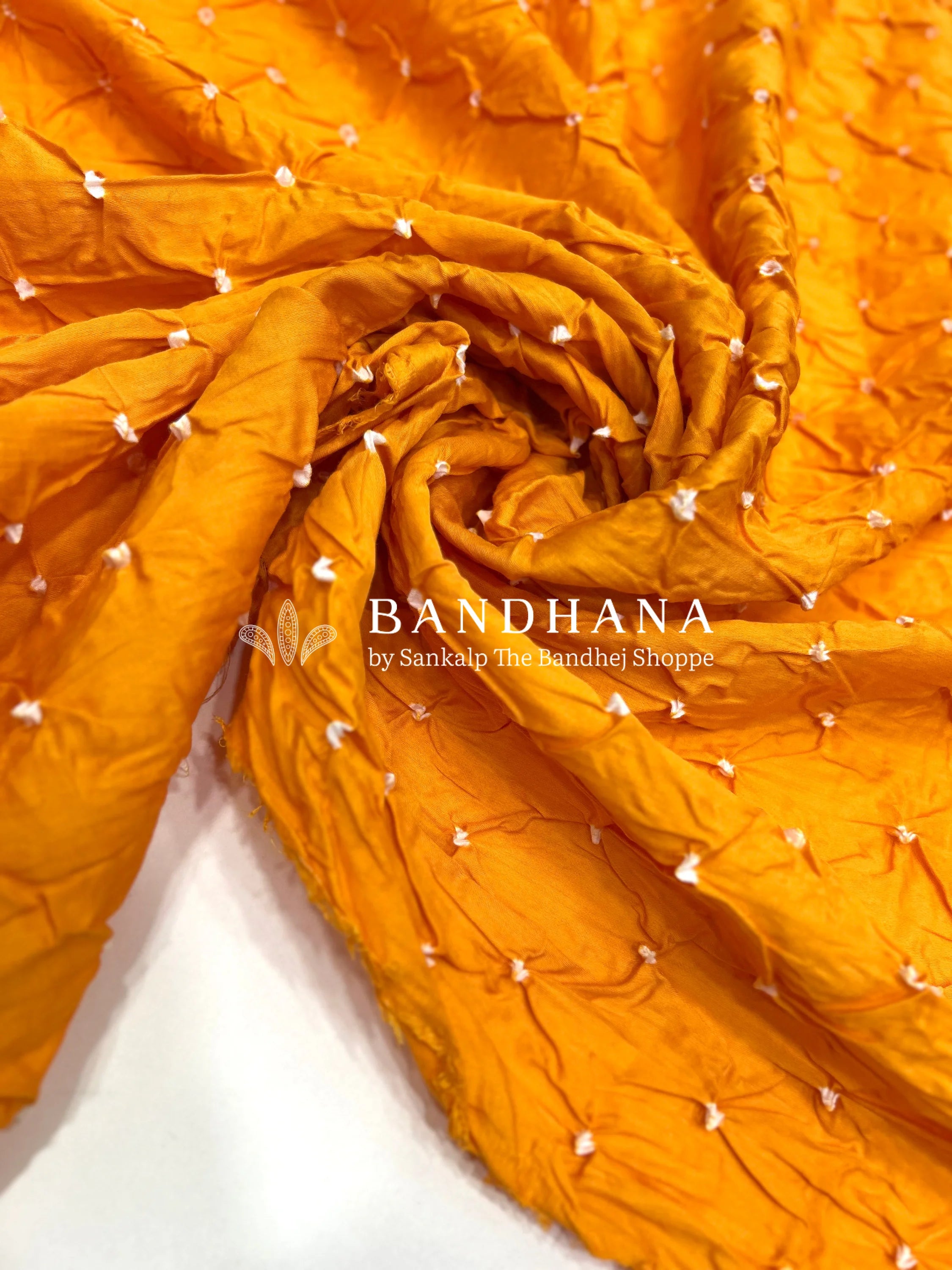 White-Yellow Cotton Pennal Bandhani Dress Material orange / Cotton Dresses