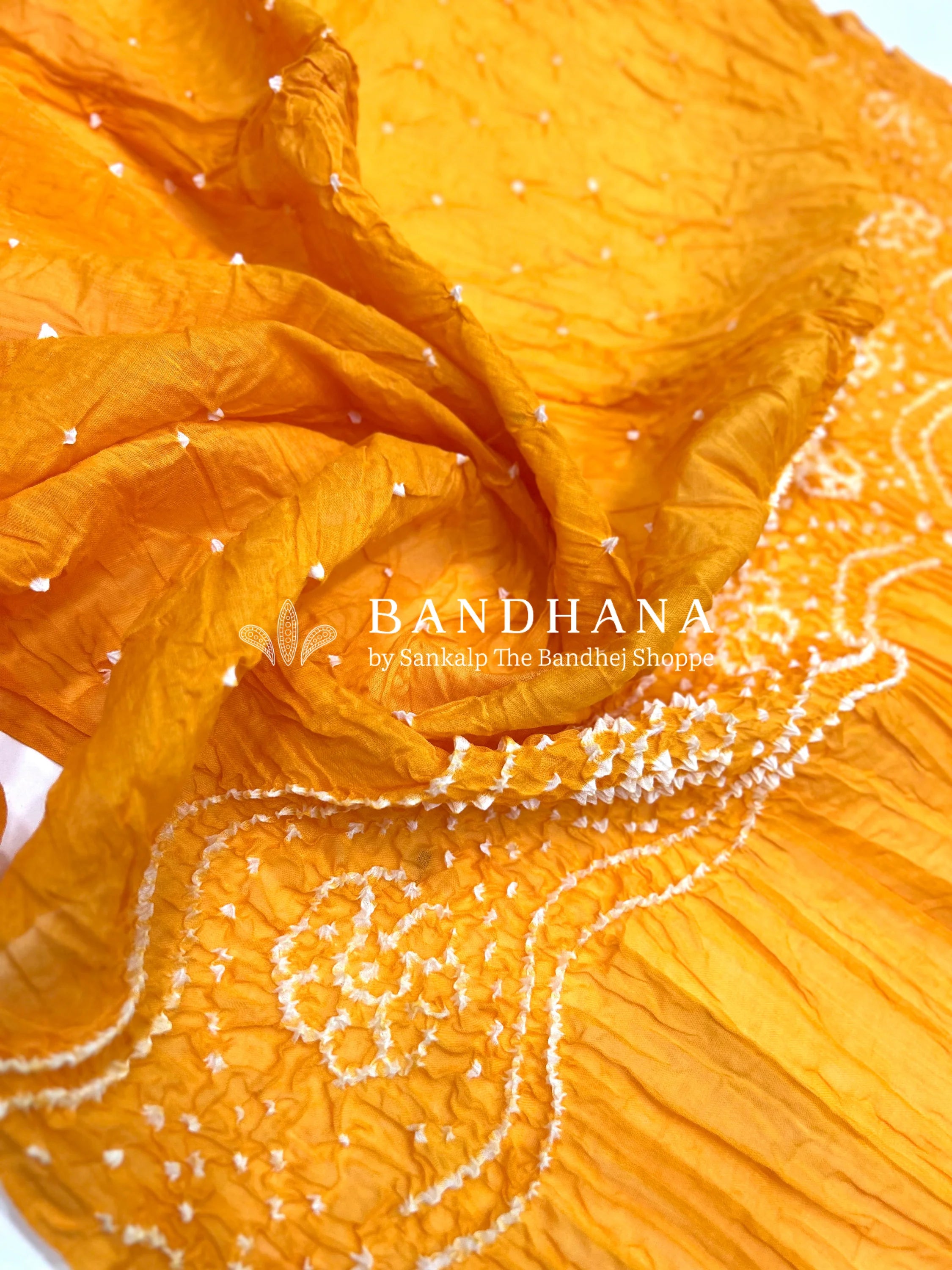 White-Yellow Cotton Pennal Bandhani Dress Material orange / Cotton Dresses