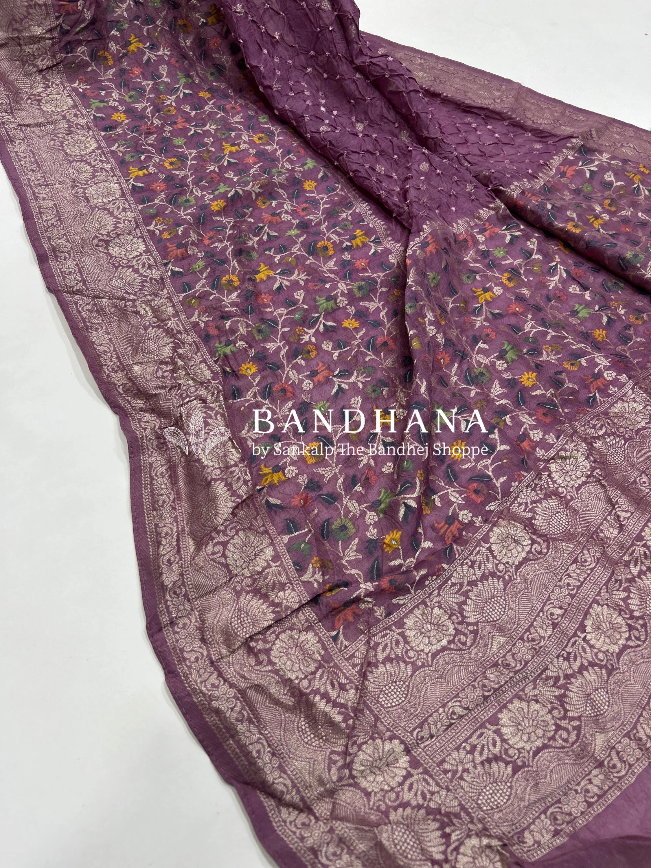 Wine Art Tussar Silk Bandhani Saree purple / Tussar Silk Sarees