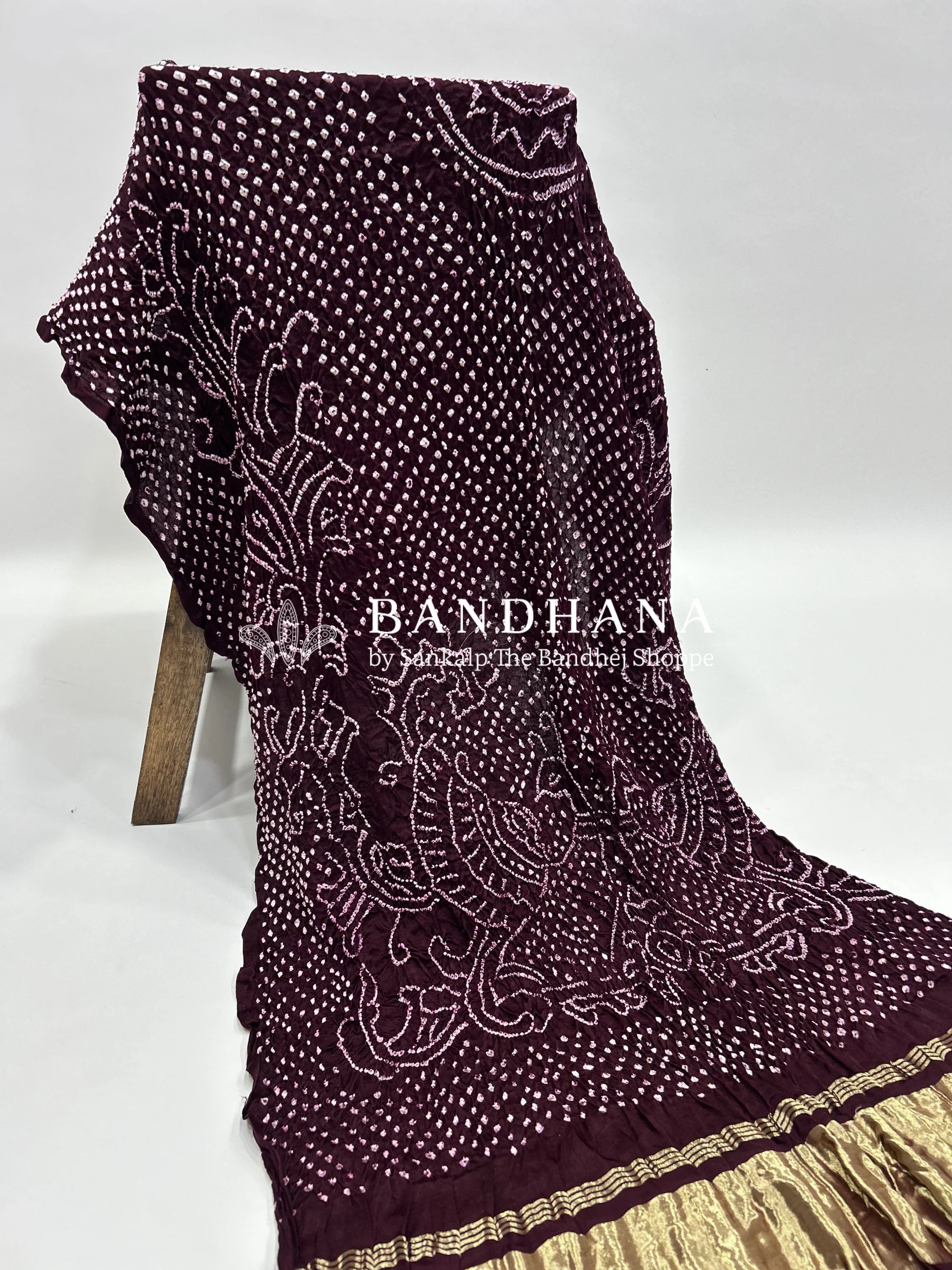 Wine Gaji Silk MorPankh Bandhani Dupatta wine / Gaji Silk Dupattas