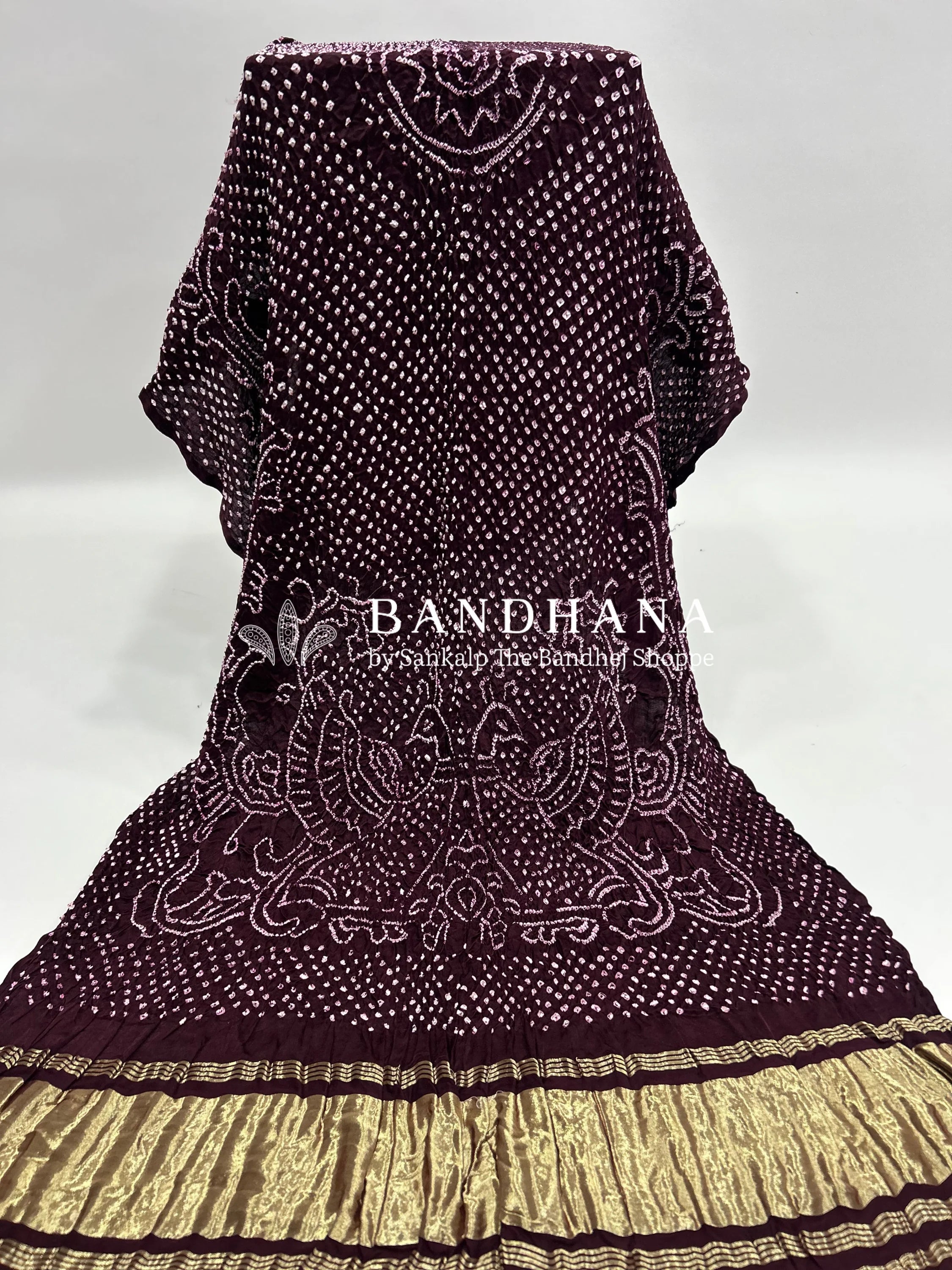 Wine Gaji Silk MorPankh Bandhani Dupatta wine / Gaji Silk Dupattas