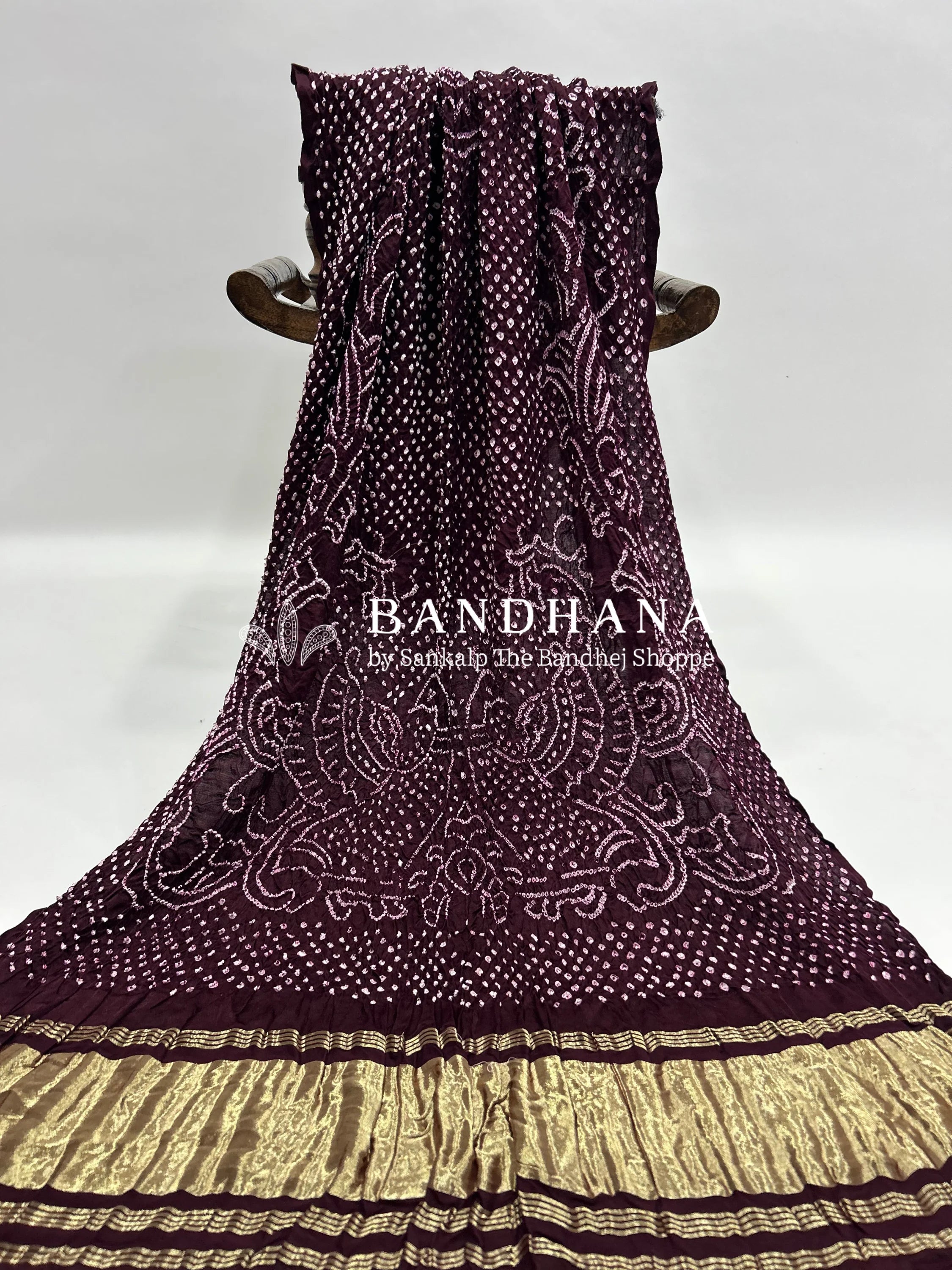 Wine Gaji Silk MorPankh Bandhani Dupatta wine / Gaji Silk Dupattas