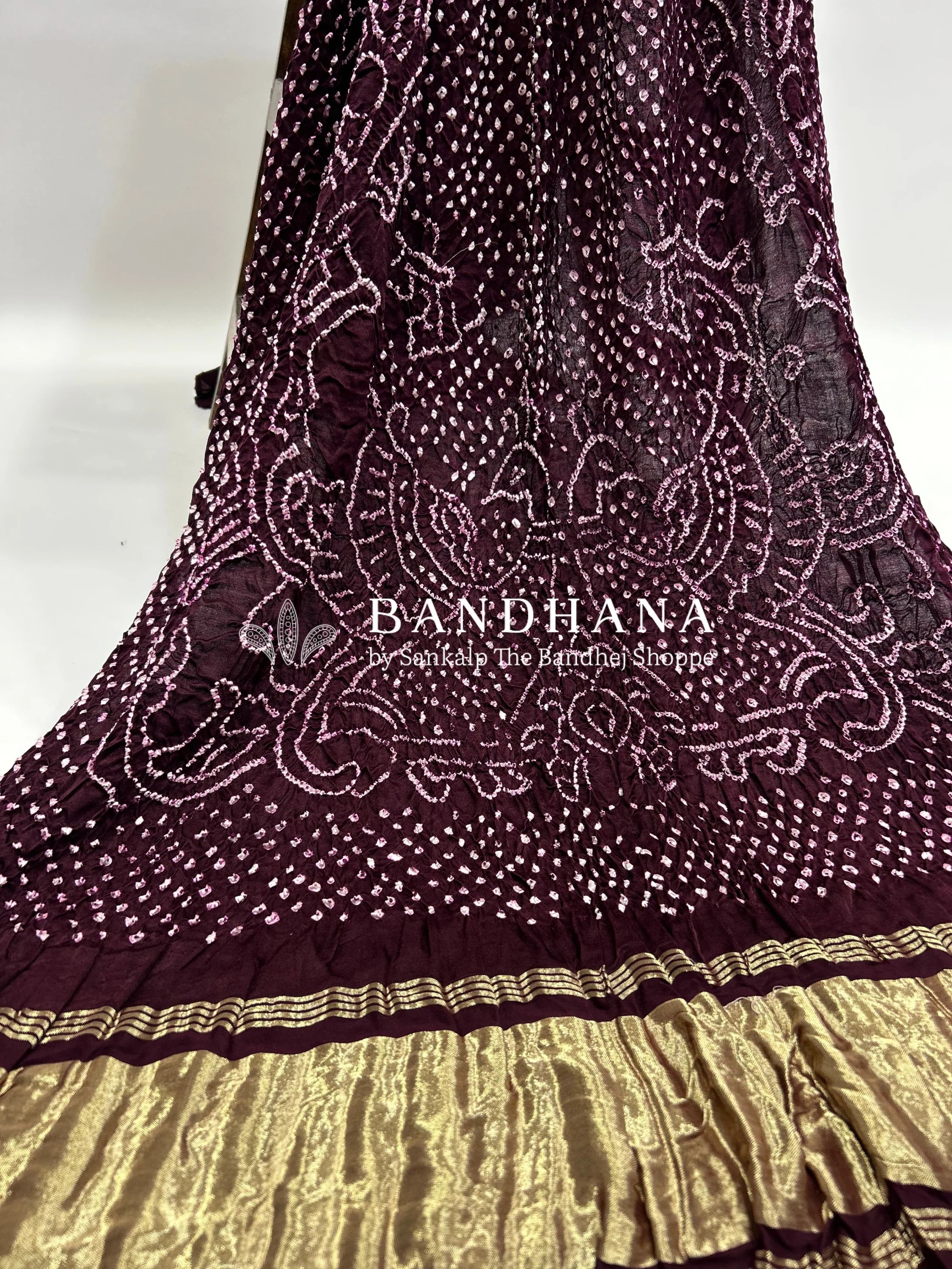 Wine Gaji Silk MorPankh Bandhani Dupatta wine / Gaji Silk Dupattas