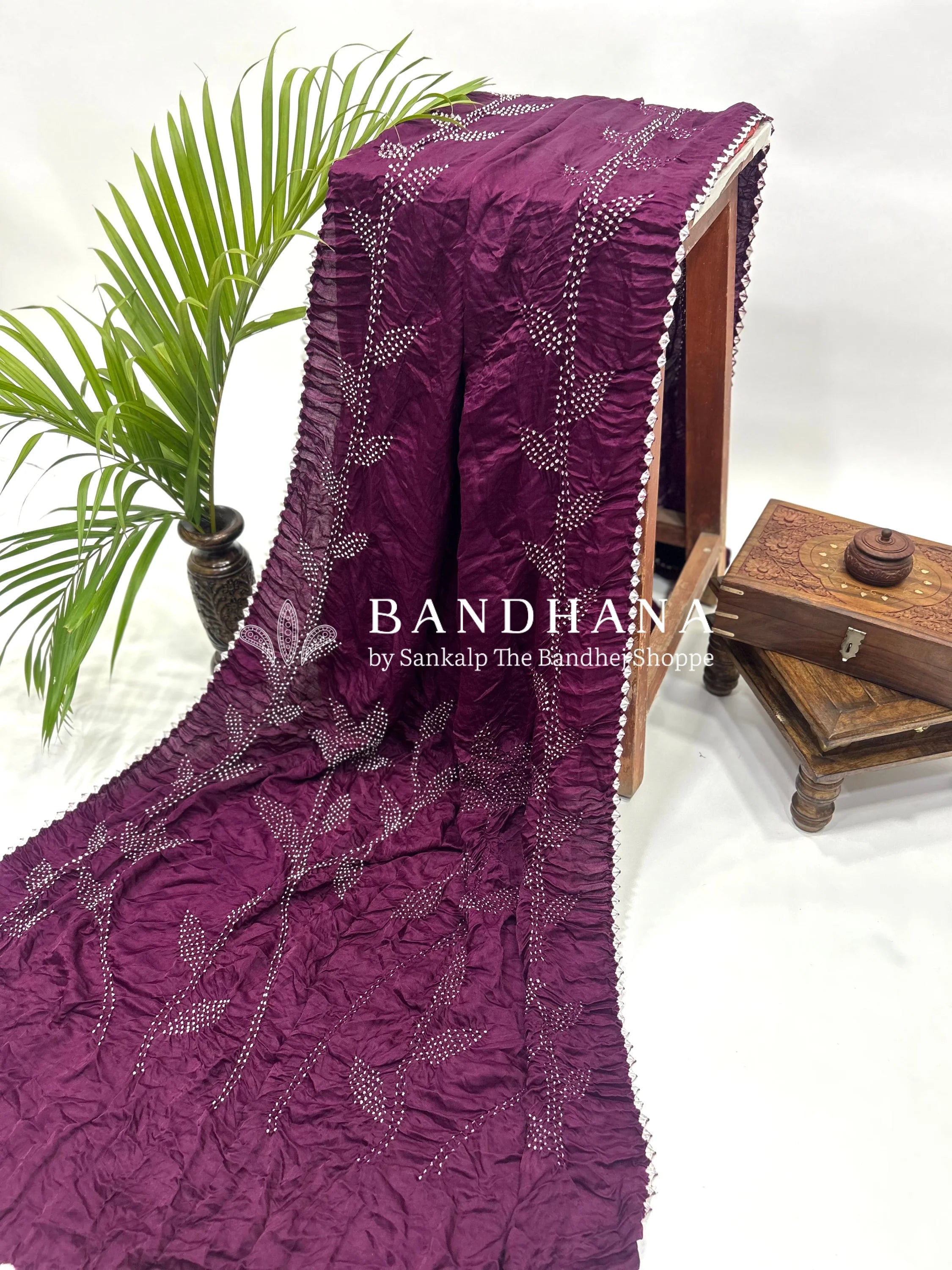 Wine Gajji Designer Bandhani Saree Sarees