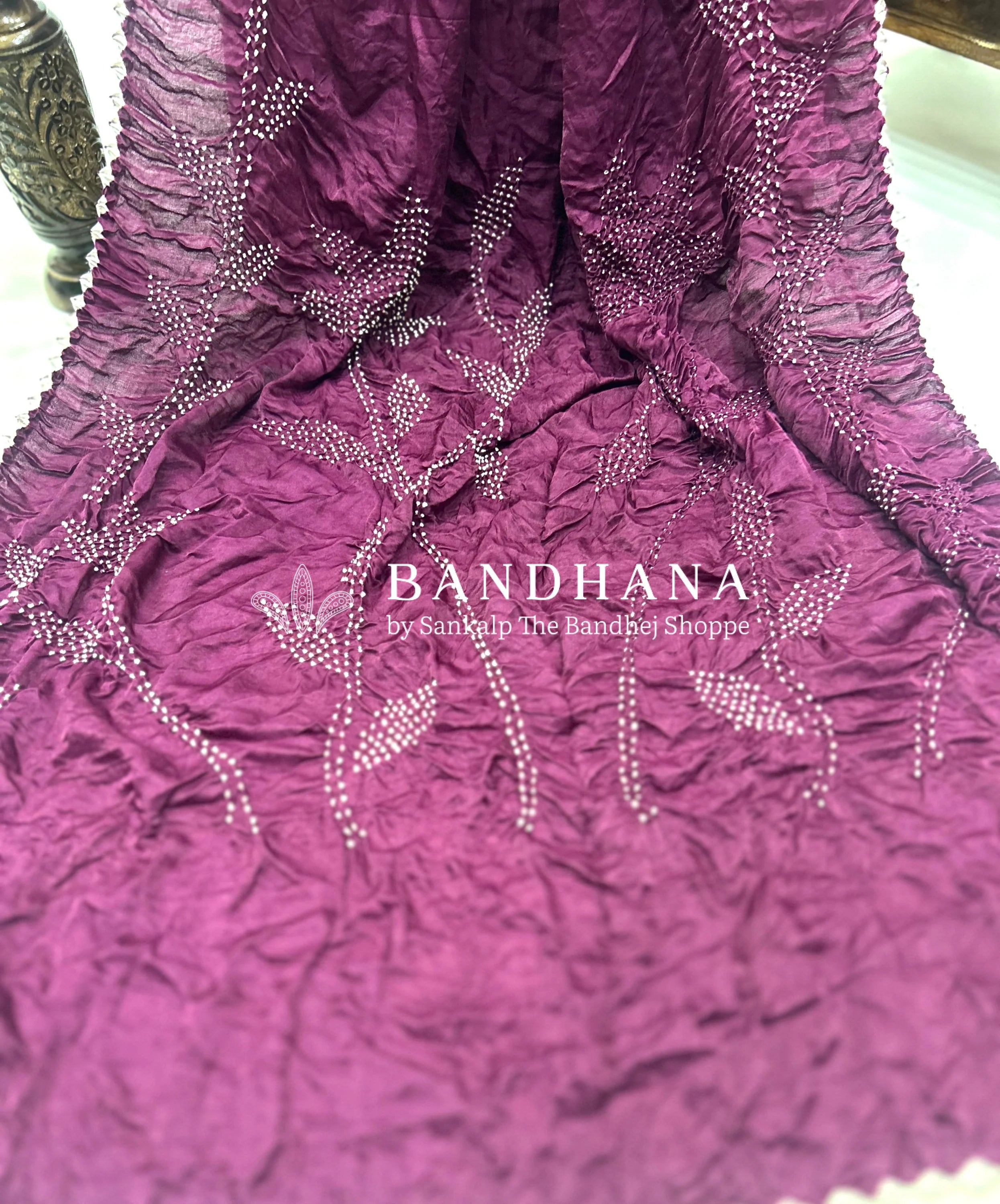 Wine Gajji Designer Bandhani Saree Sarees