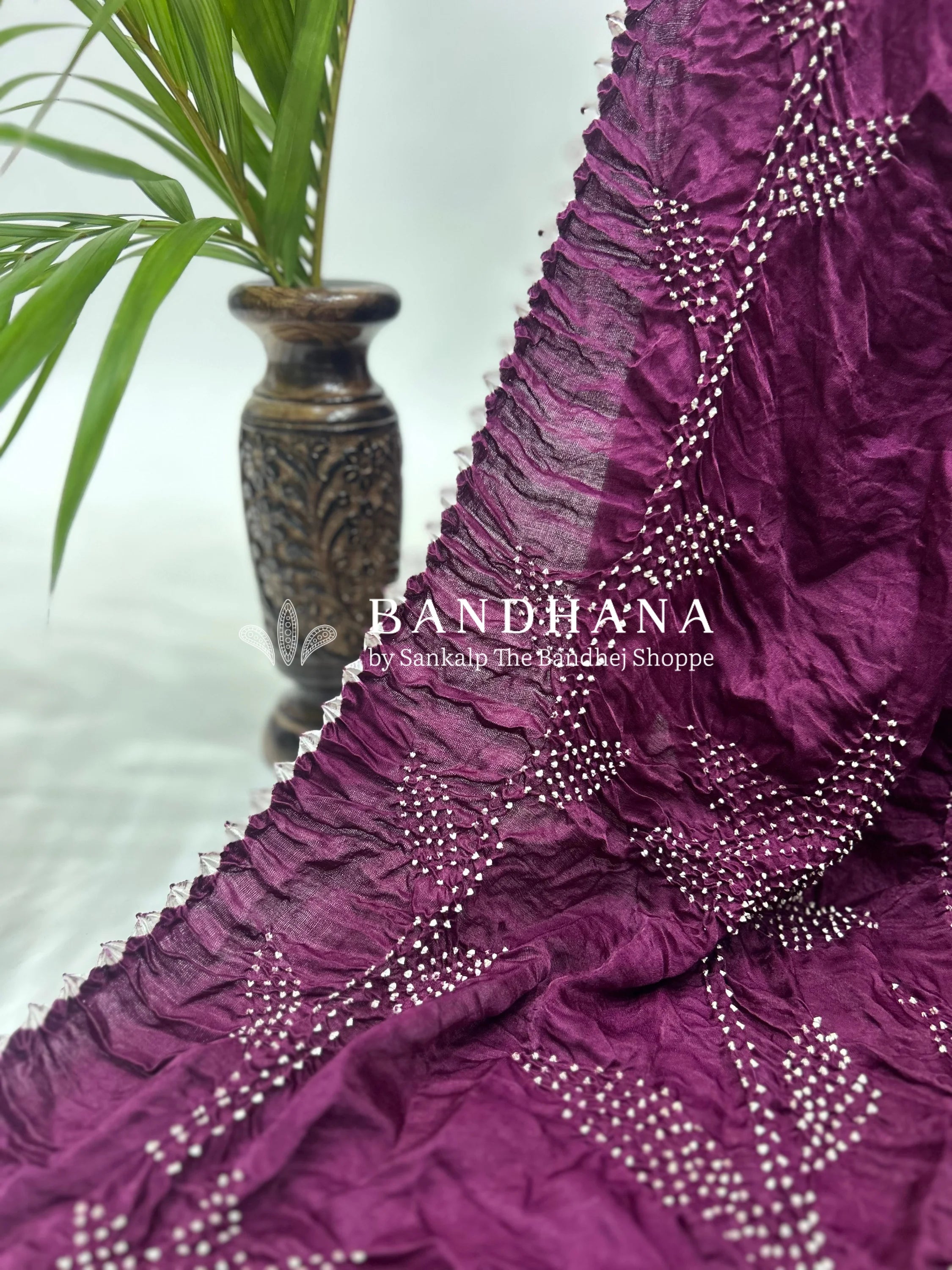 Wine Gajji Designer Bandhani Saree Sarees