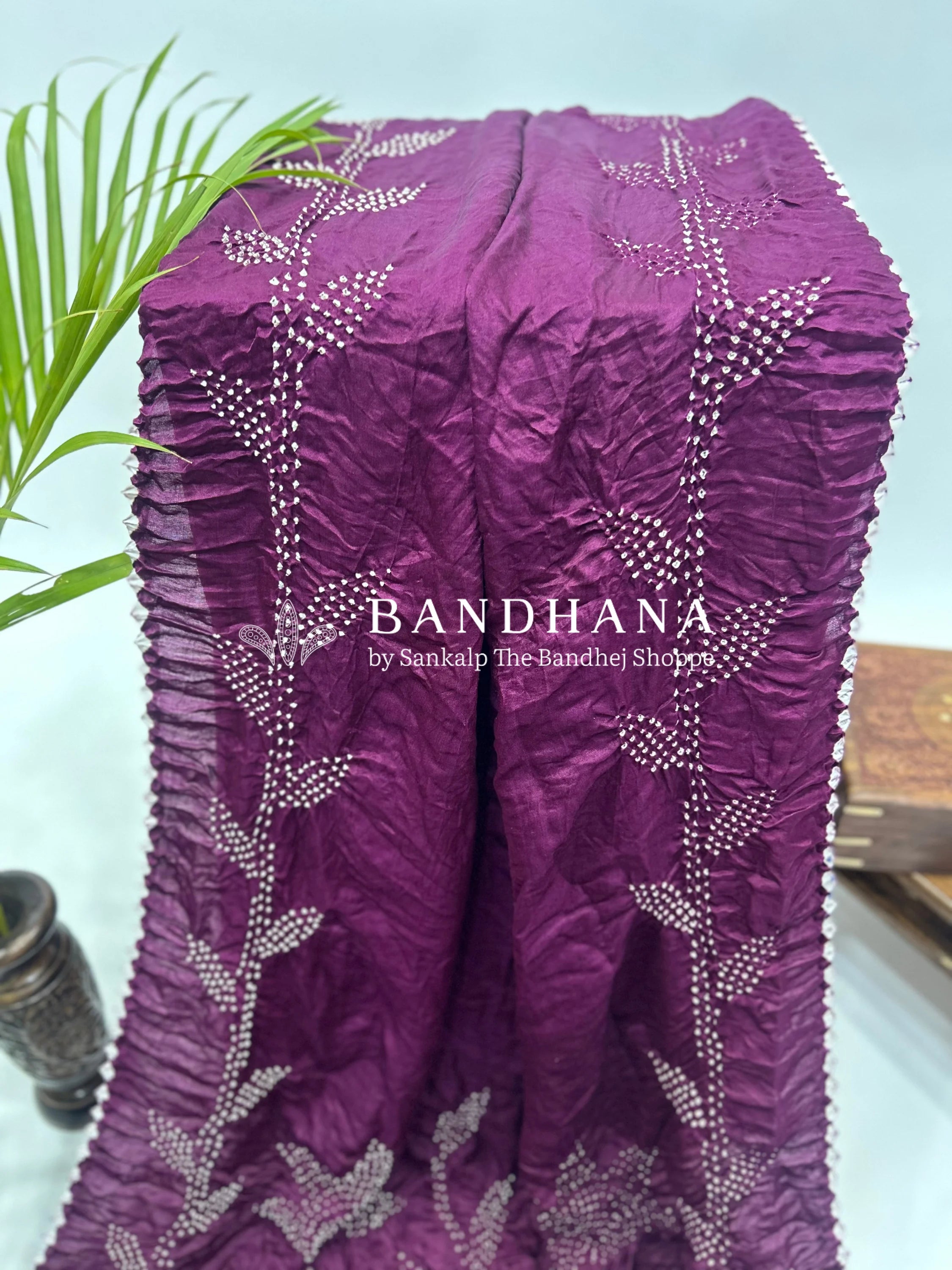 Wine Gajji Designer Bandhani Saree Sarees