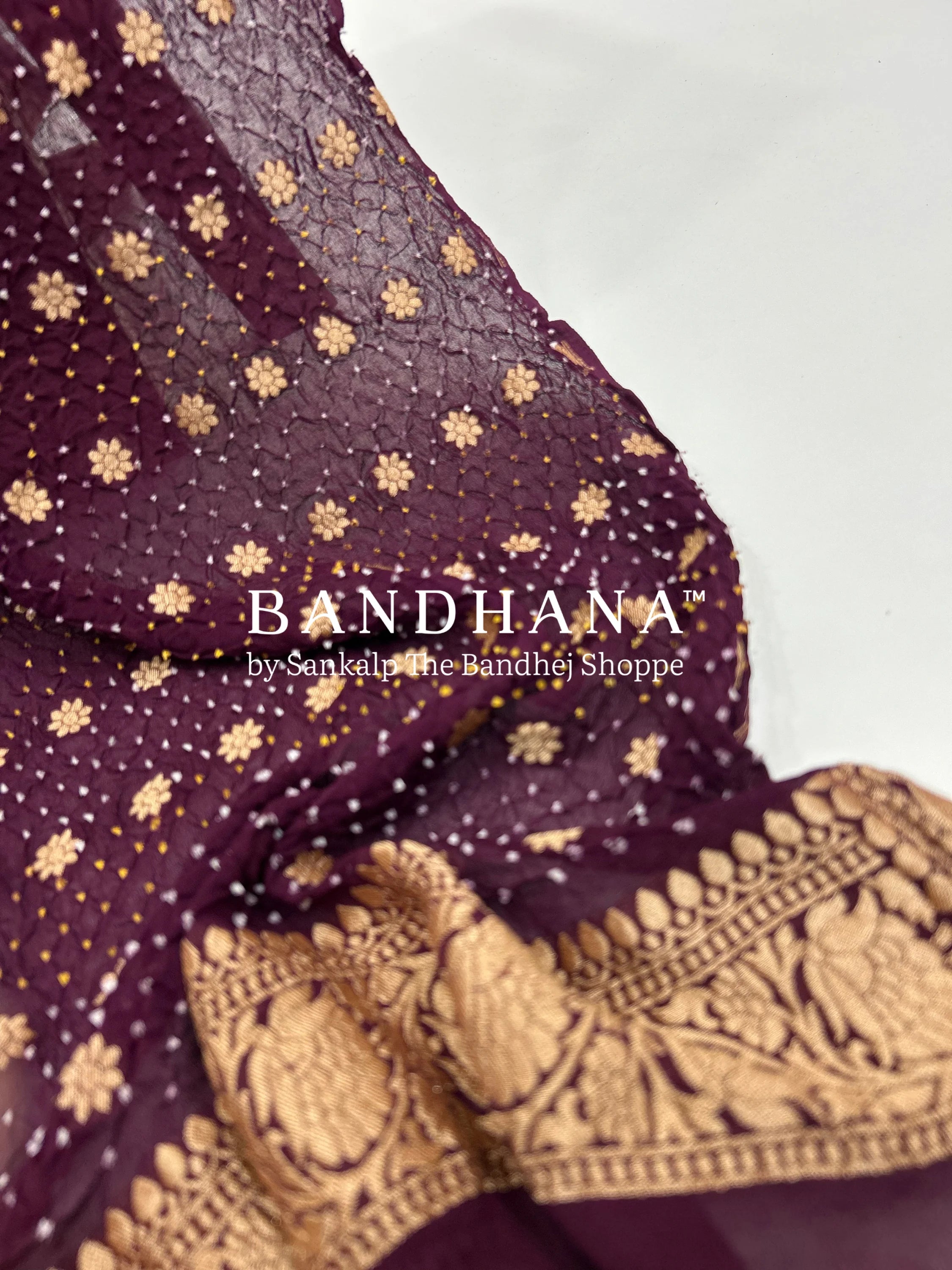 Wine Georgette Banarasi Bandhani Kurti Material darkred / Georgette Dresses