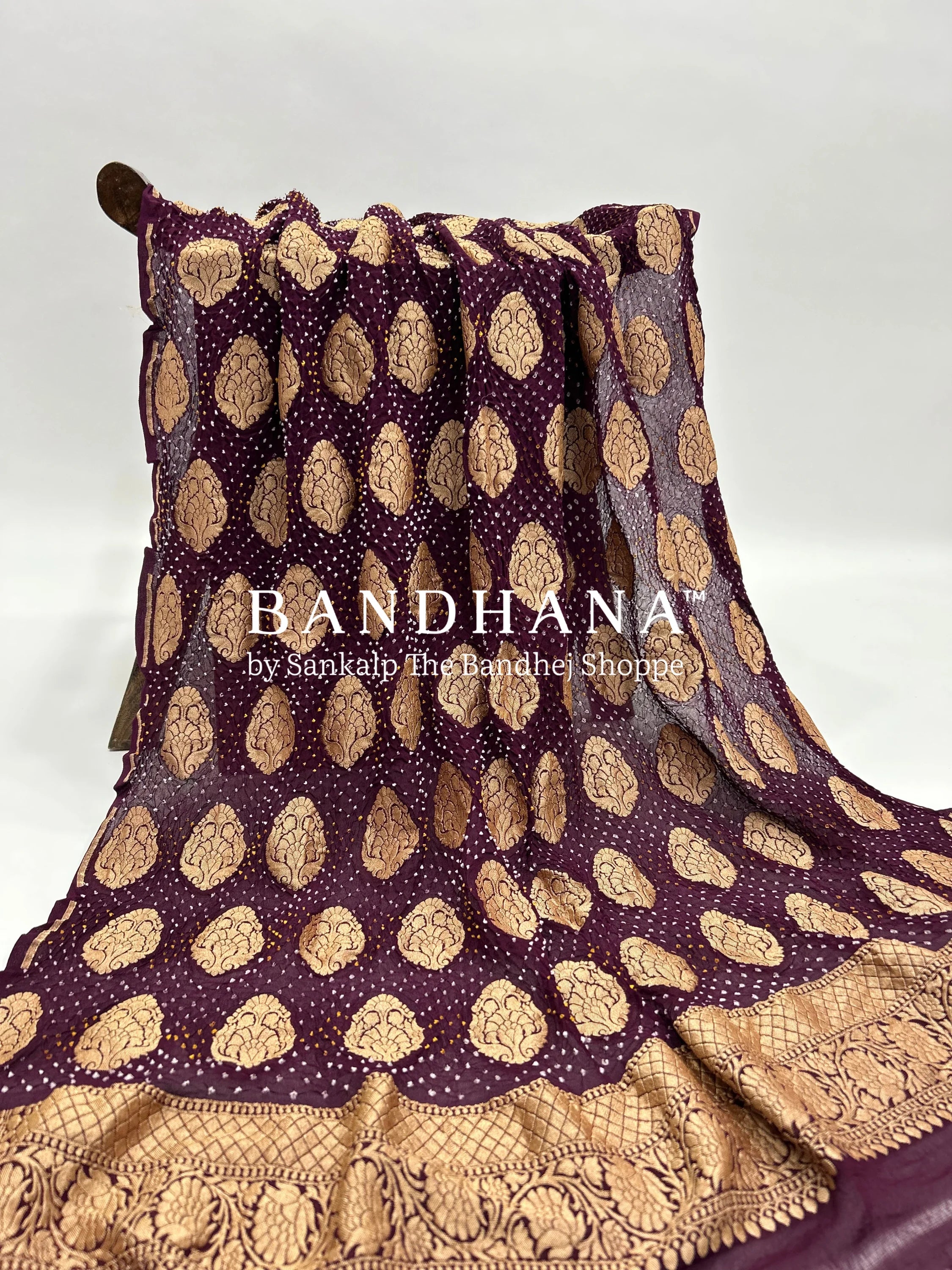 Wine Georgette Banarasi Bandhani Kurti Material darkred / Georgette Dresses