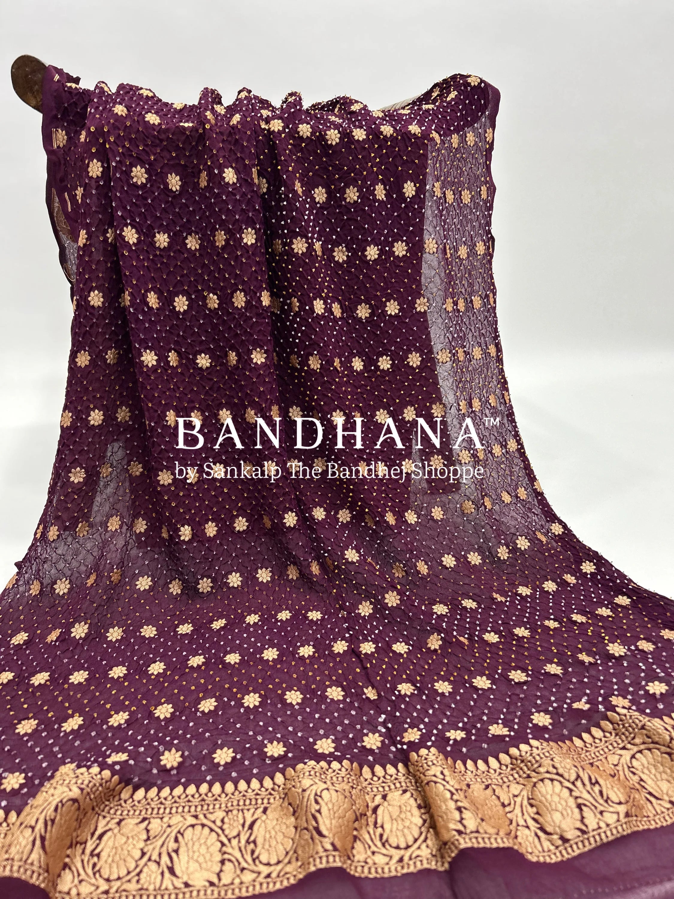 Wine Georgette Banarasi Bandhani Kurti Material darkred / Georgette Dresses