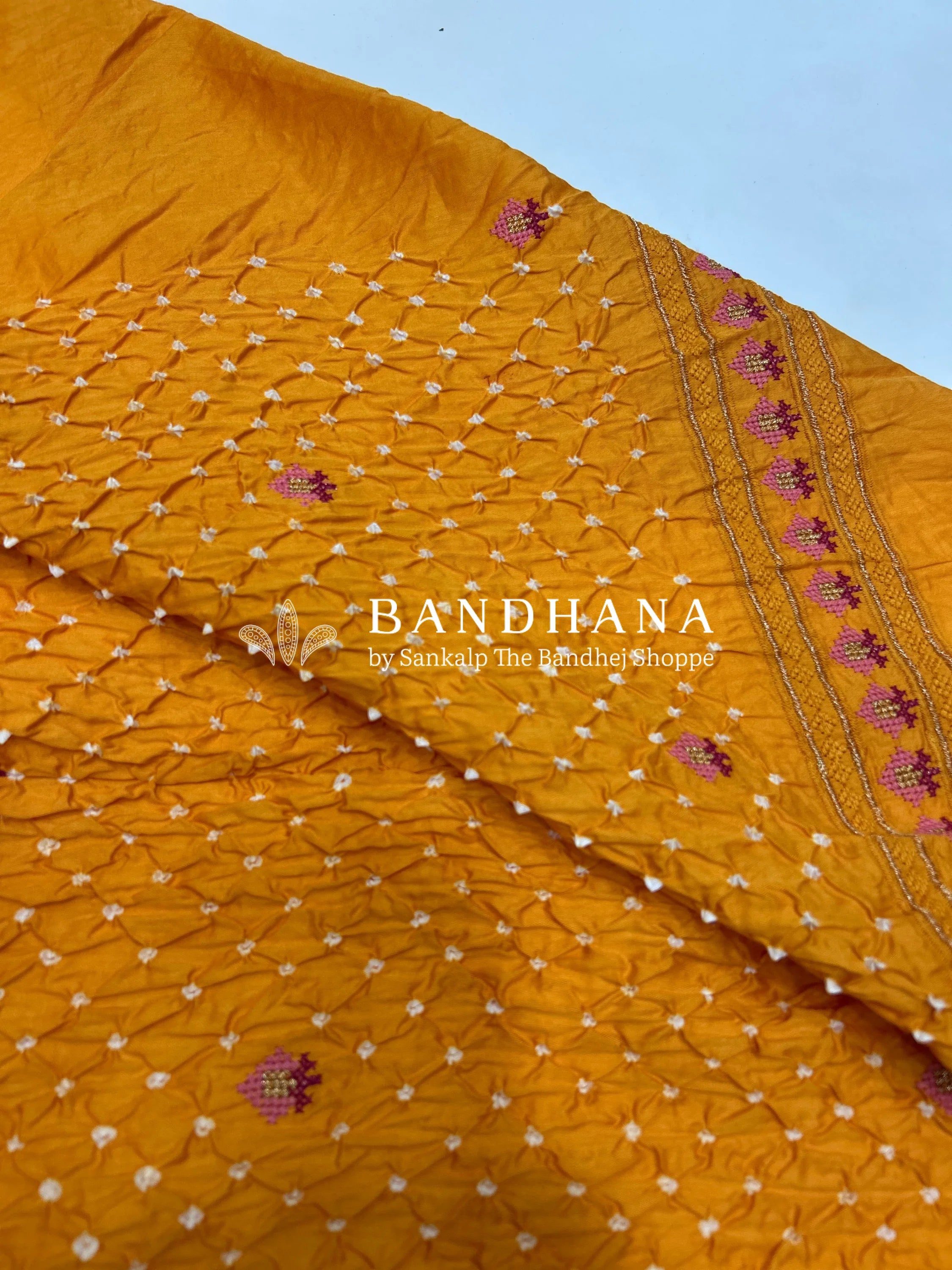 Yellow Cotton Work Bandhani Dress Material (Unstitched) yellow / Cotton Dresses