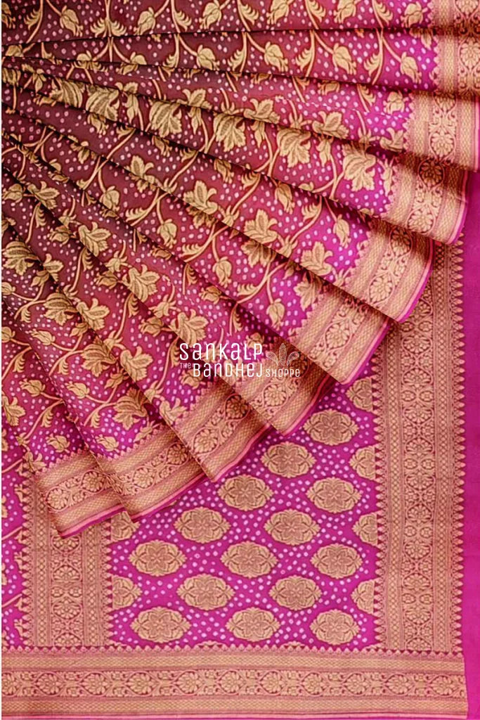 Maroon Pink Georgette Silk Bandhani Banarasi Dress Material
