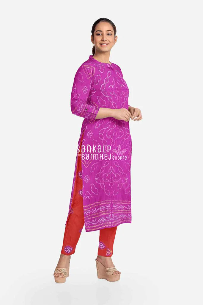 Red Brown Bandhani Pure Gaji Silk Dress Material | Gaji SiLk